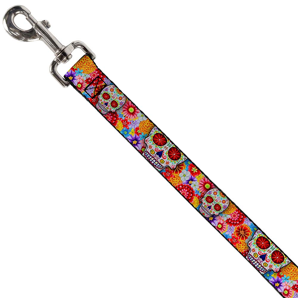 Buckle-Down Dog Leash Sugar Skull Starburst White Multi Color 6 Feet Long 1.0 Inch Wide, Multicolor (Dl-6Ft-Wty008)