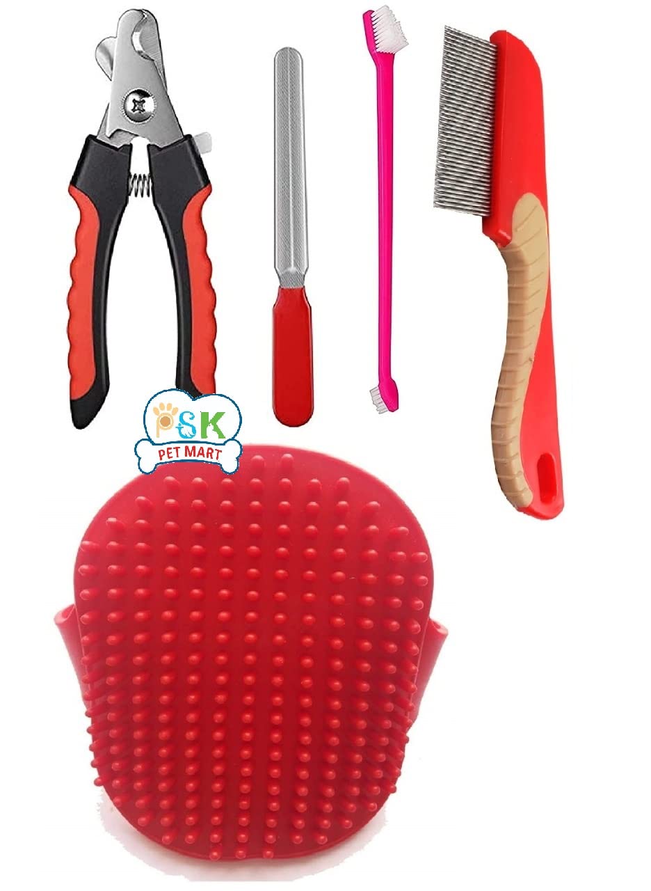 Psk Pet Mart Grooming Flea Combo, Nail Cutter, Tooth Brush For Dog, Puppy, Cat And Kitten  Combo Of 4