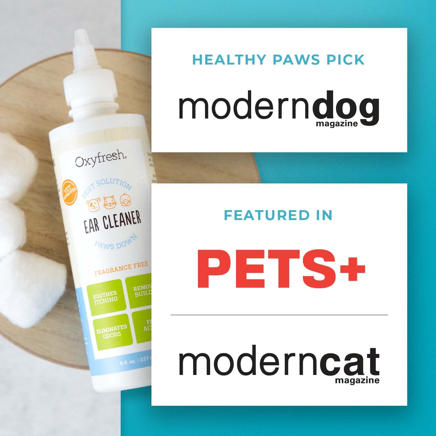 Oxyfresh Advanced Pet Ear Cleaner - Best Dog Ear Cleaner Solution - Helps With Yeast, Wax, Dirt & Itchy Ear Canal - Cleaning, Soothing, & Sting-Free Dog Ear Wash & Cat Ear Cleaner 8Oz