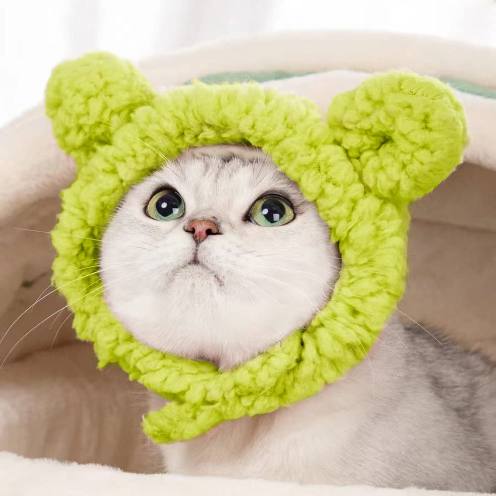 Joicee Cute Cat Costume Warm Bear Hat For Cat Adjustable Soft Small Pet Headwear Bear Hat For Cat Puppy Dog (Avocado Color)