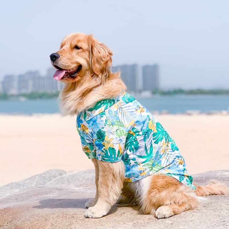 Harikaji Dog Hawaiian Shirt, Summer Pet Clothes Large Dog Cool Costume Beach T-Shirt For Medium Large Dog(Blue,3Xl)
