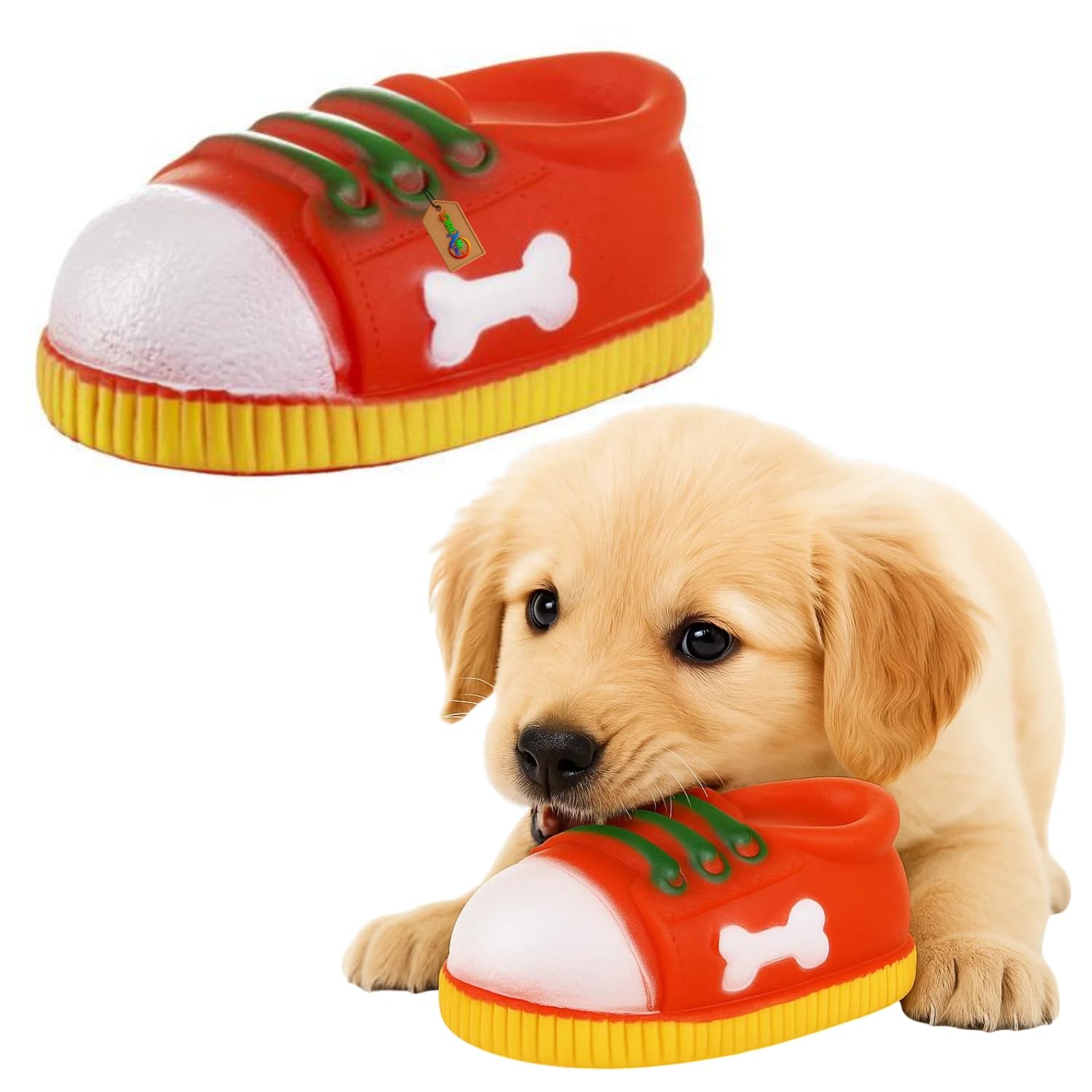 DreamAuro Rubber Shoe Squeaky Toy for Dogs | Durable Chew & Fetch Toy with Builtin Squeaker | Fun Bone Design, NonToxic Rubber