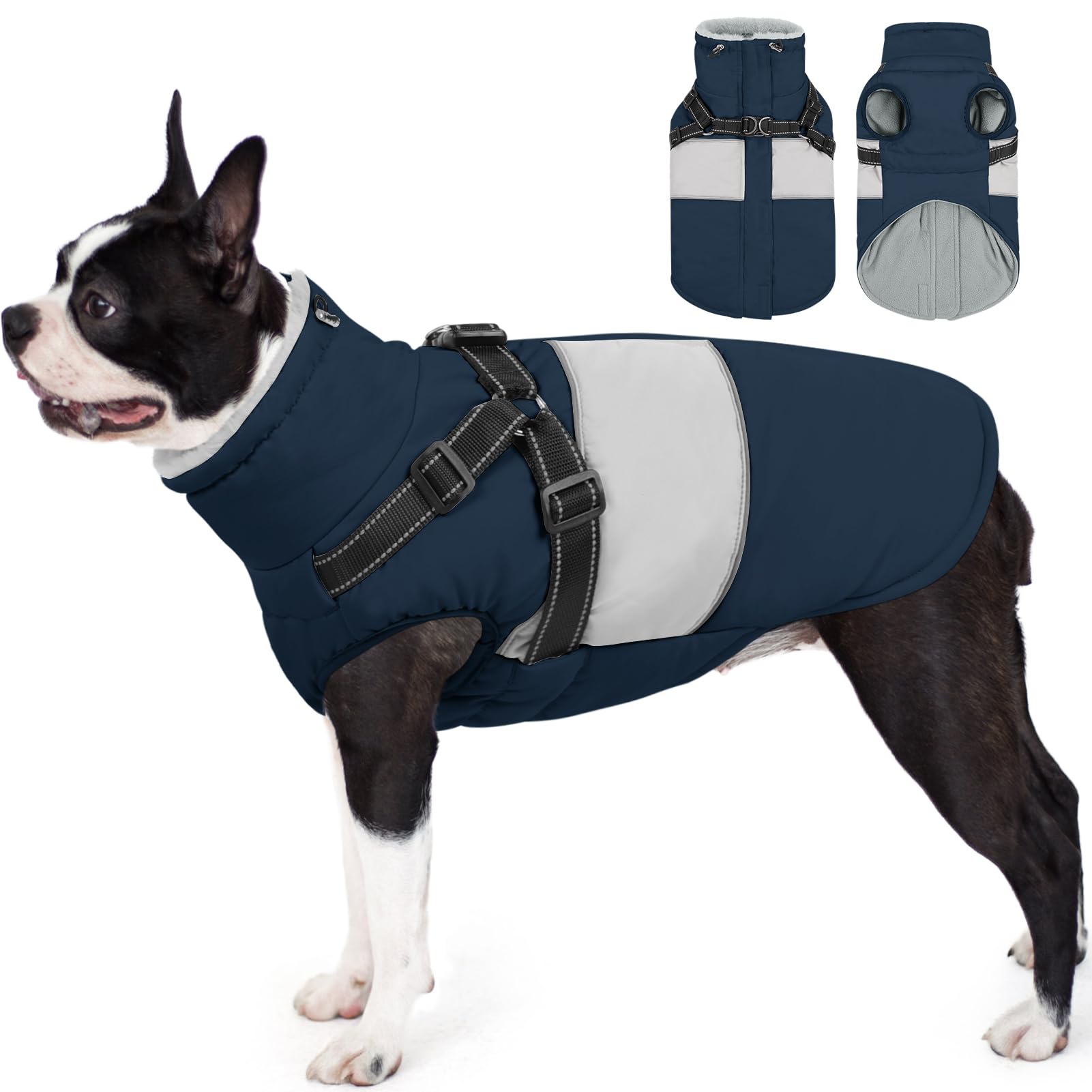 Aofitee Dog Jacket - Waterproof Winter Coat With Harness, Warm Fleece Snow Jacket, Reflective Windproof Sweater For Cold Weather