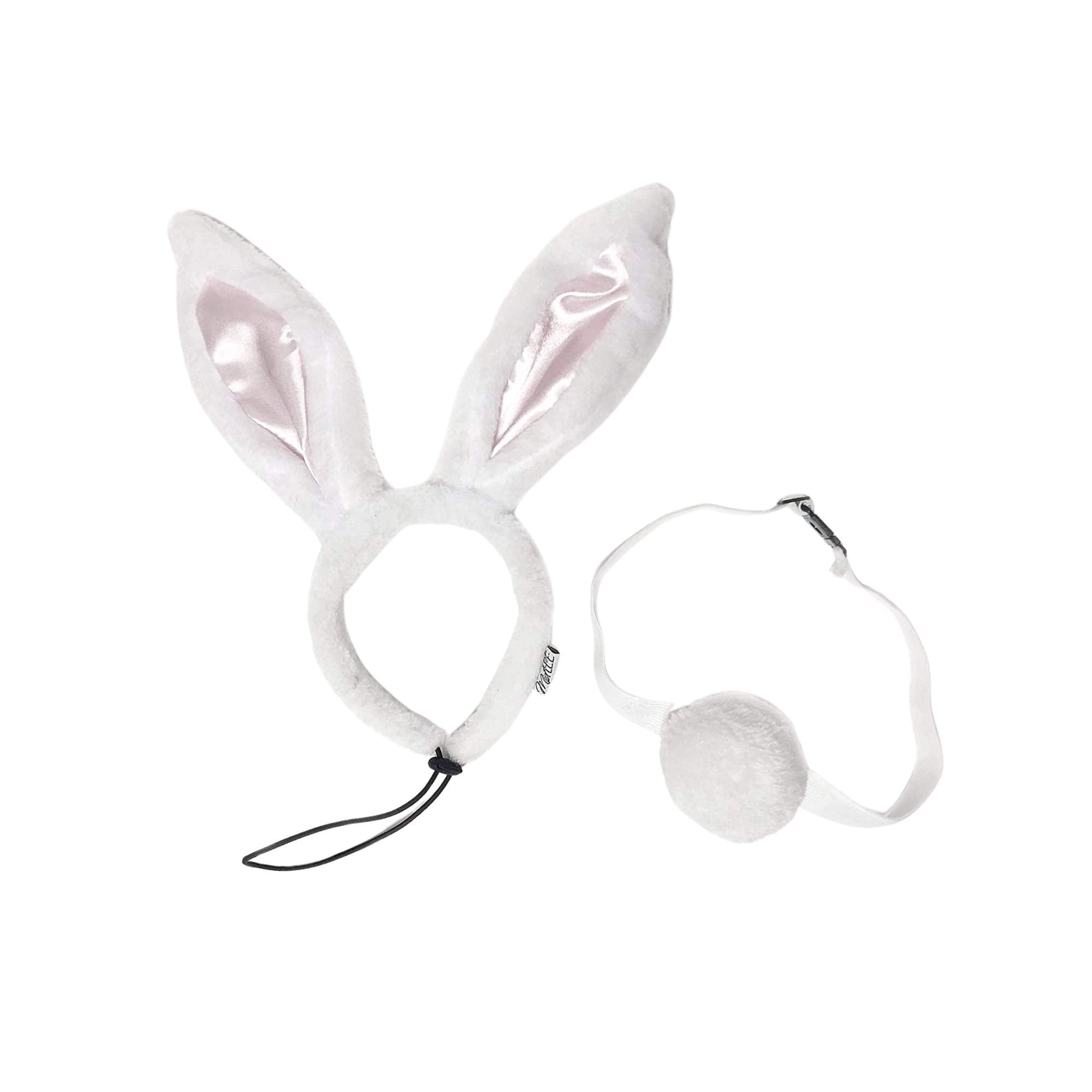 Midlee White Bunny Ears For Dogs With Tail (Large)
