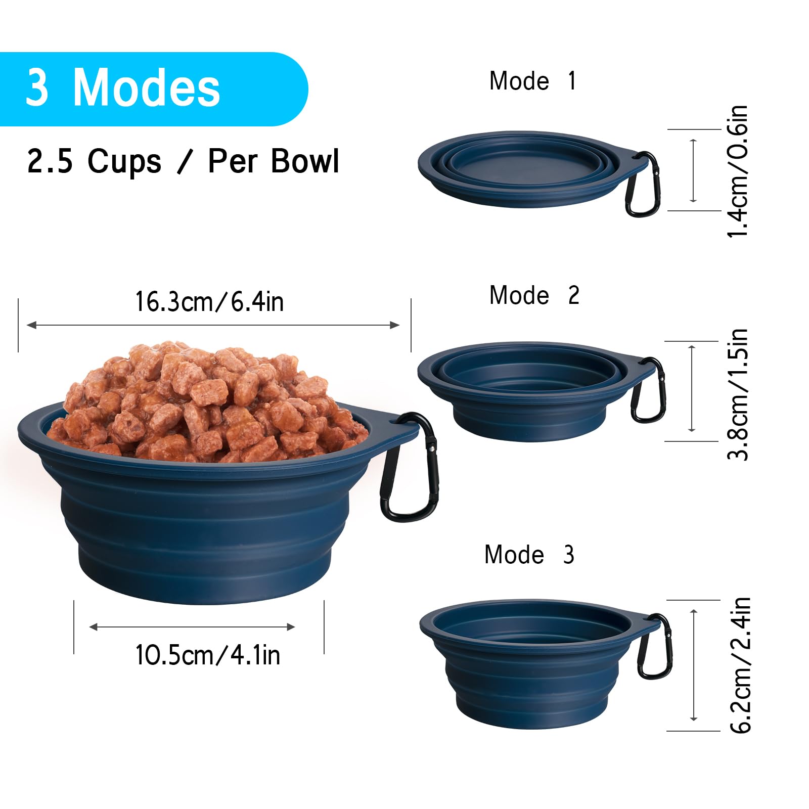 PetBonus 2-Pack Silicone Collapsible Dog Bowls, BPA Free Dishwasher Safe, Portable Foldable Expandable Travel Bowl, Food Water F