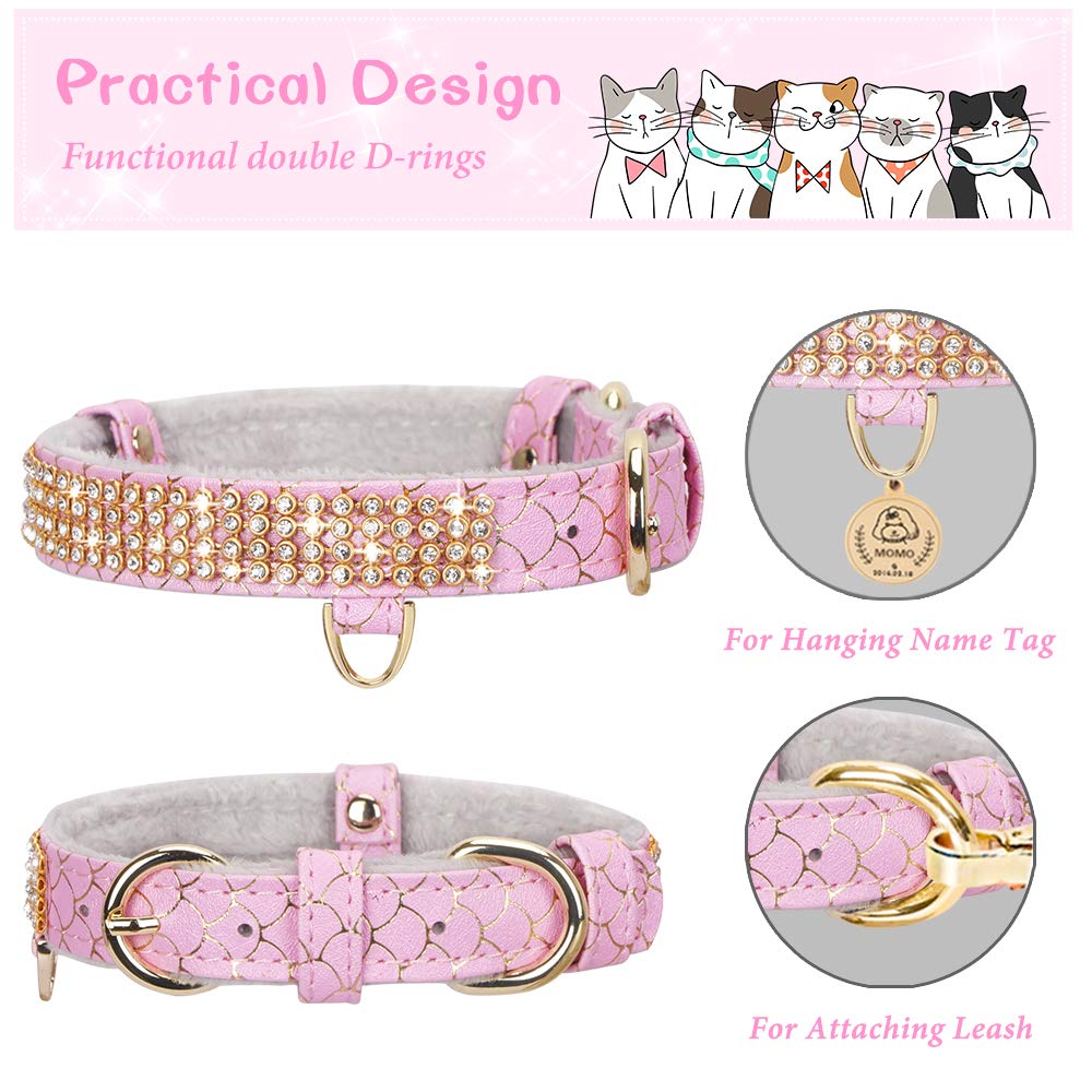 Petshome Cat Collar, Dog Collar, [Bling Rhinestones] Premium Pu Leather With Pendant Adjustable Collars For Cat And Small Dog Ex
