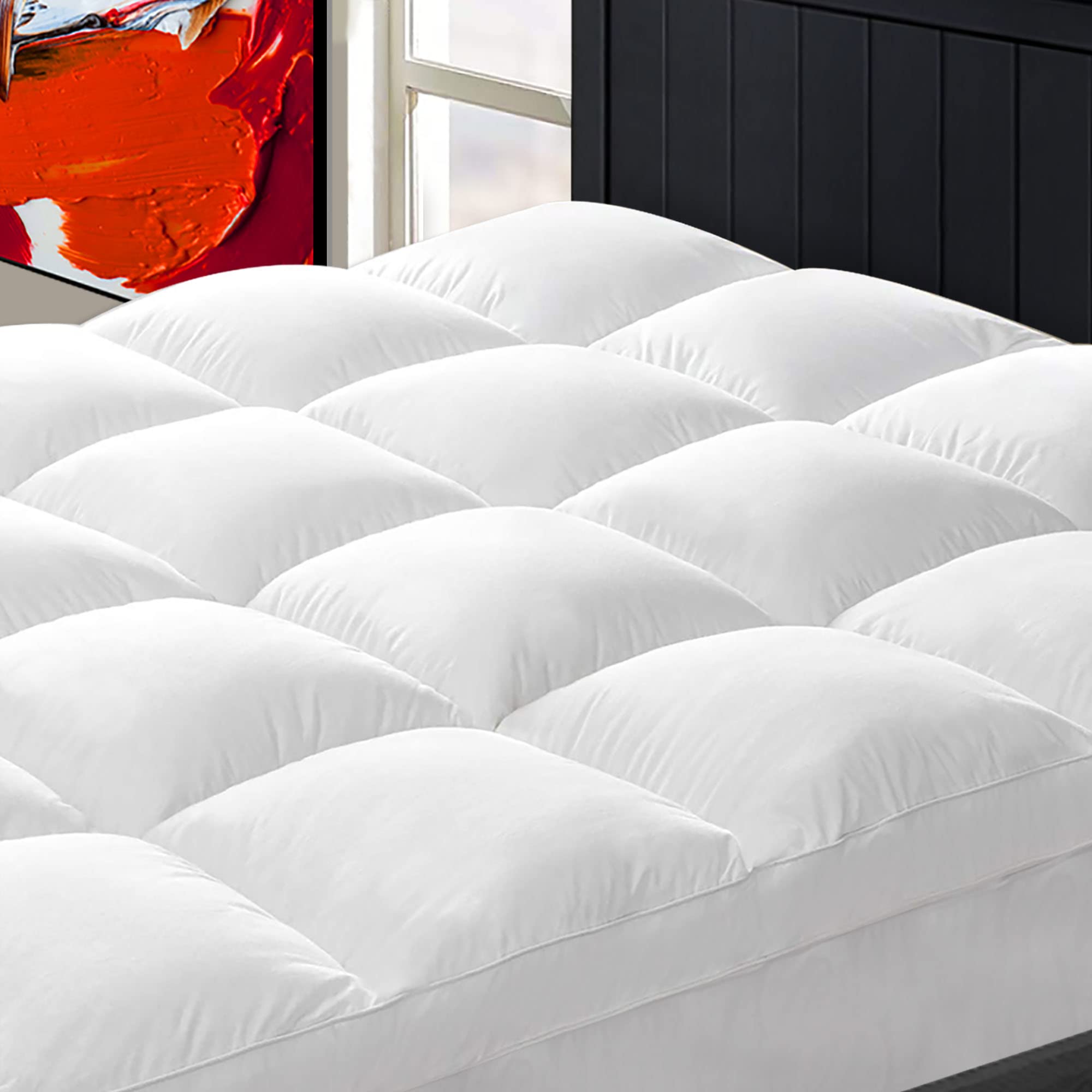 Cooling Mattress Topper Queen For Back Pain, Extra Thick Mattress Pad Cover, Plush Pillow Top Overfilled With Down Alternative, 