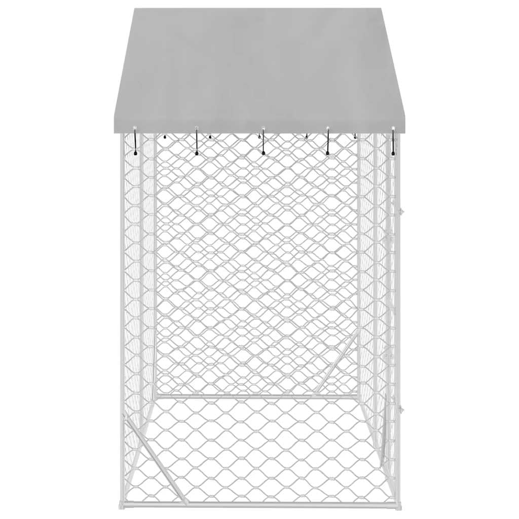 vidaXL Outdoor Dog Kennel with Roof Silver 9.8x4.9x8.2 Galvanized Steel