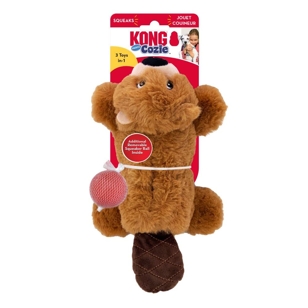 KONG Cozie Pocketz Beaver Puzzle Interactive Dog Toy (Medium)