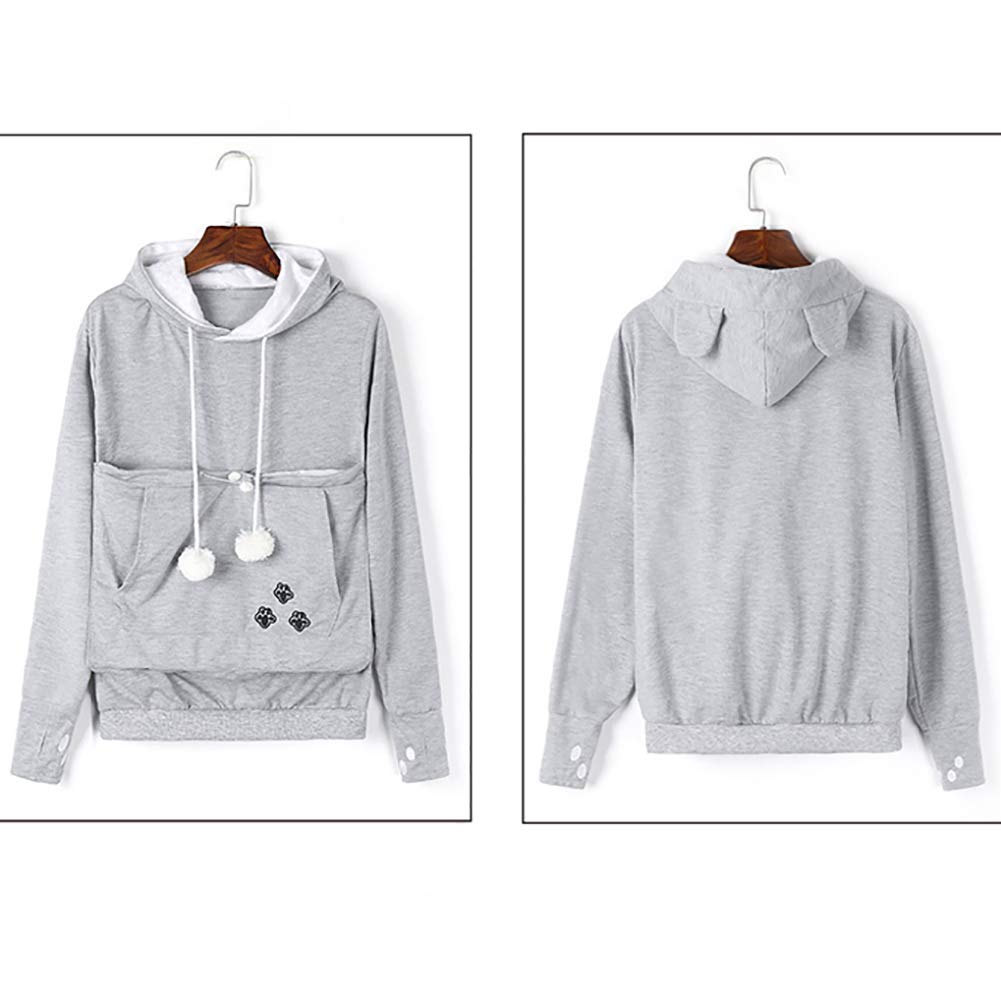 Felyong Unisex Pet Carrier Hoodie Cat Dog Pouch Holder Sweatshirt Shirt Top XL Light Grey