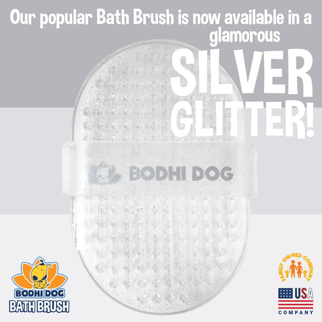 Bodhi Dog Shampoo Brush - Pet Grooming Tool for Cats & Dogs, Rubber, One Pack, Clear Silver Glitter