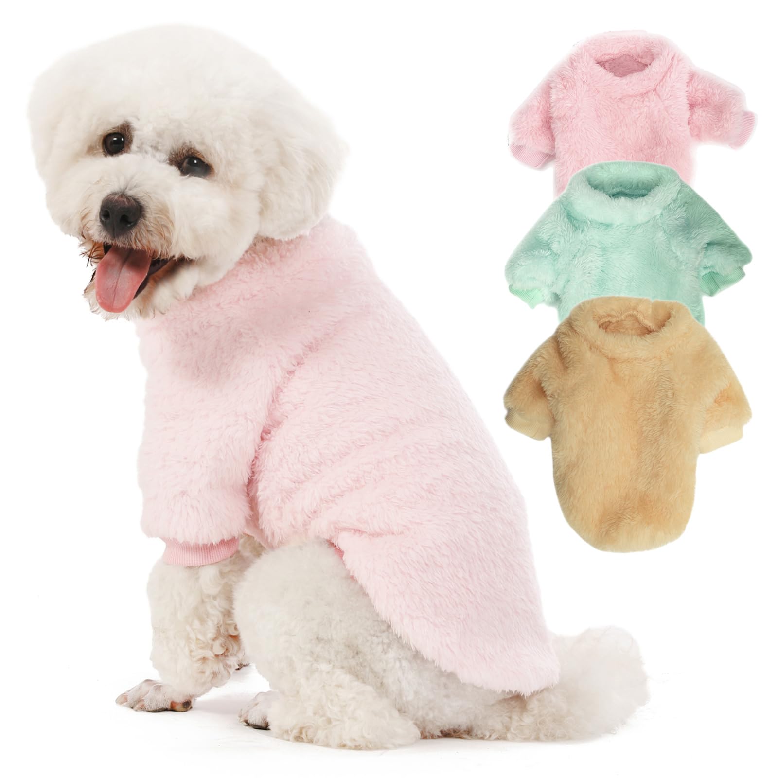Kyaringtso Dog Sweater, 3 Pack Dog Sweaters For Small Dogs, Dog Clothes For Small Dogs Girl Boy, Ultra Soft And Warm Puppy Sweater Dog Coat For Winter Christmas (X-Small, Lt Pink+Lt Green+Lt Yellow)