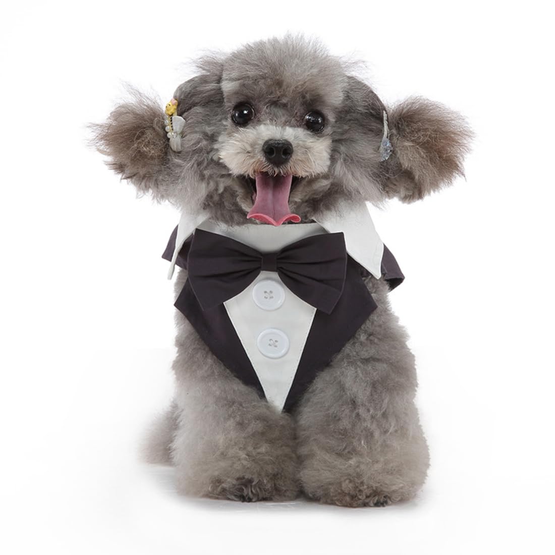 Doteyayp Puppy Tuxedo With Detachable Bowtie Prom Wedding Formal Wear Prince Costume For Small Dog (Large, Grey)