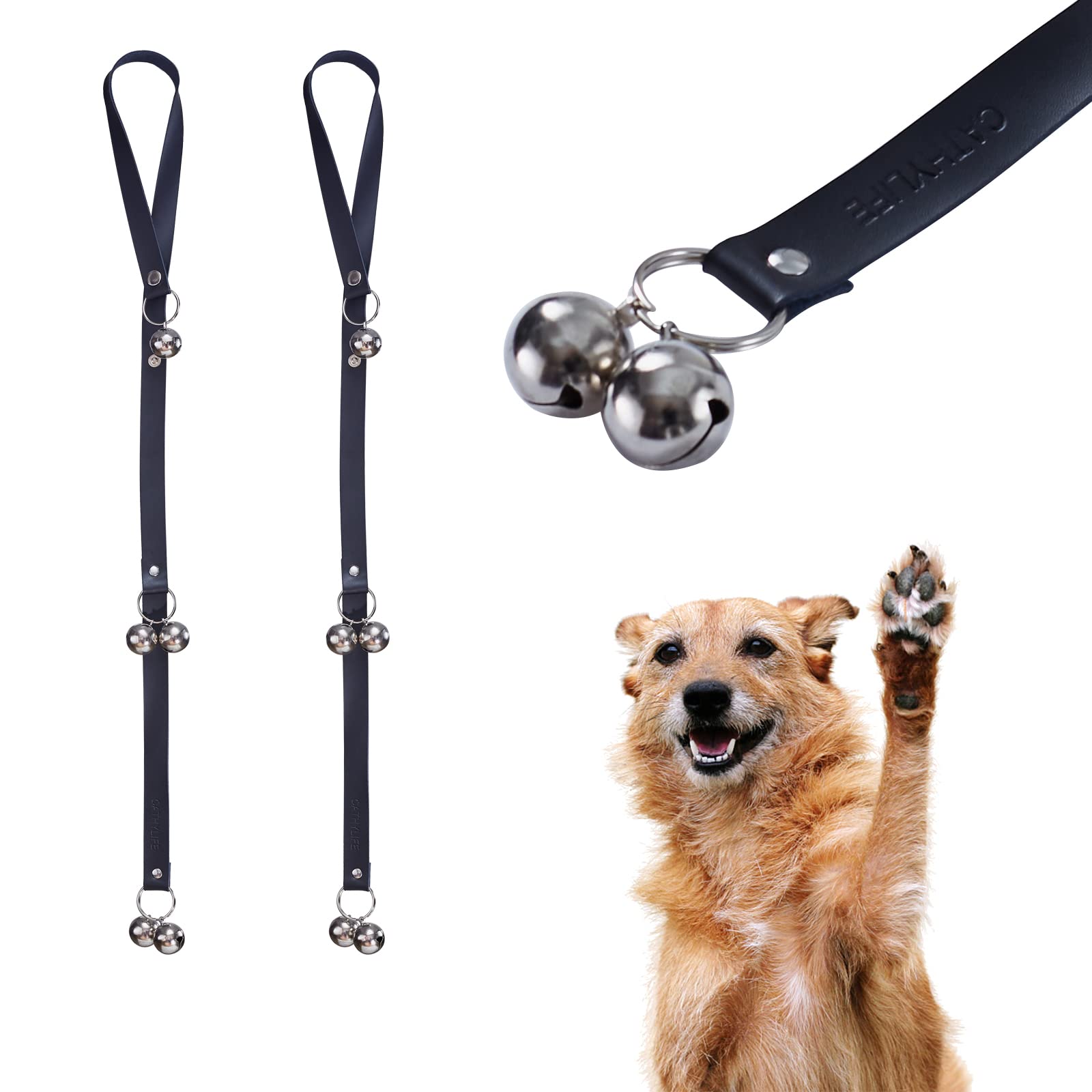 Cathylife Leather Dog Doorbells For Door Knob/Potty Training/Go Outside, Length Adjustment Copper Dog Bell, Housetraining Hangin