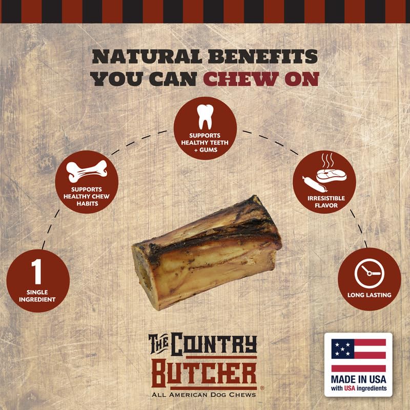 THE COUNTRY BUTCHER 4 Beef Marrow Dog Bones for Aggressive Chewers, Medium Breed Dog Treat, with Collagen, Natural, Tough, Chew