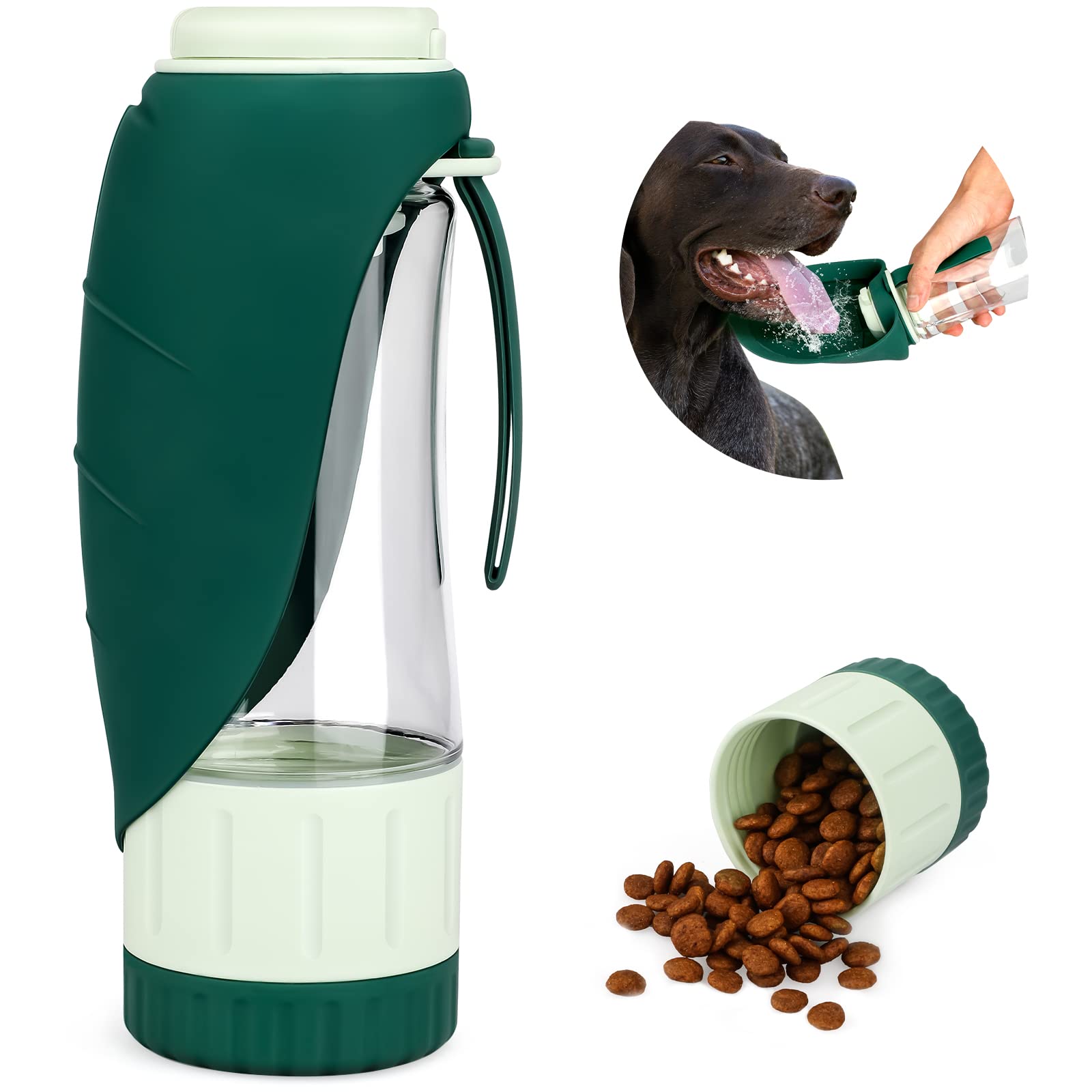 TIOVERY Upgraded Dog Water Bottle, Portable Dog Cat Puppy Pet Water Dispenser Feeder with Drinking Cup and Food Container Leak P