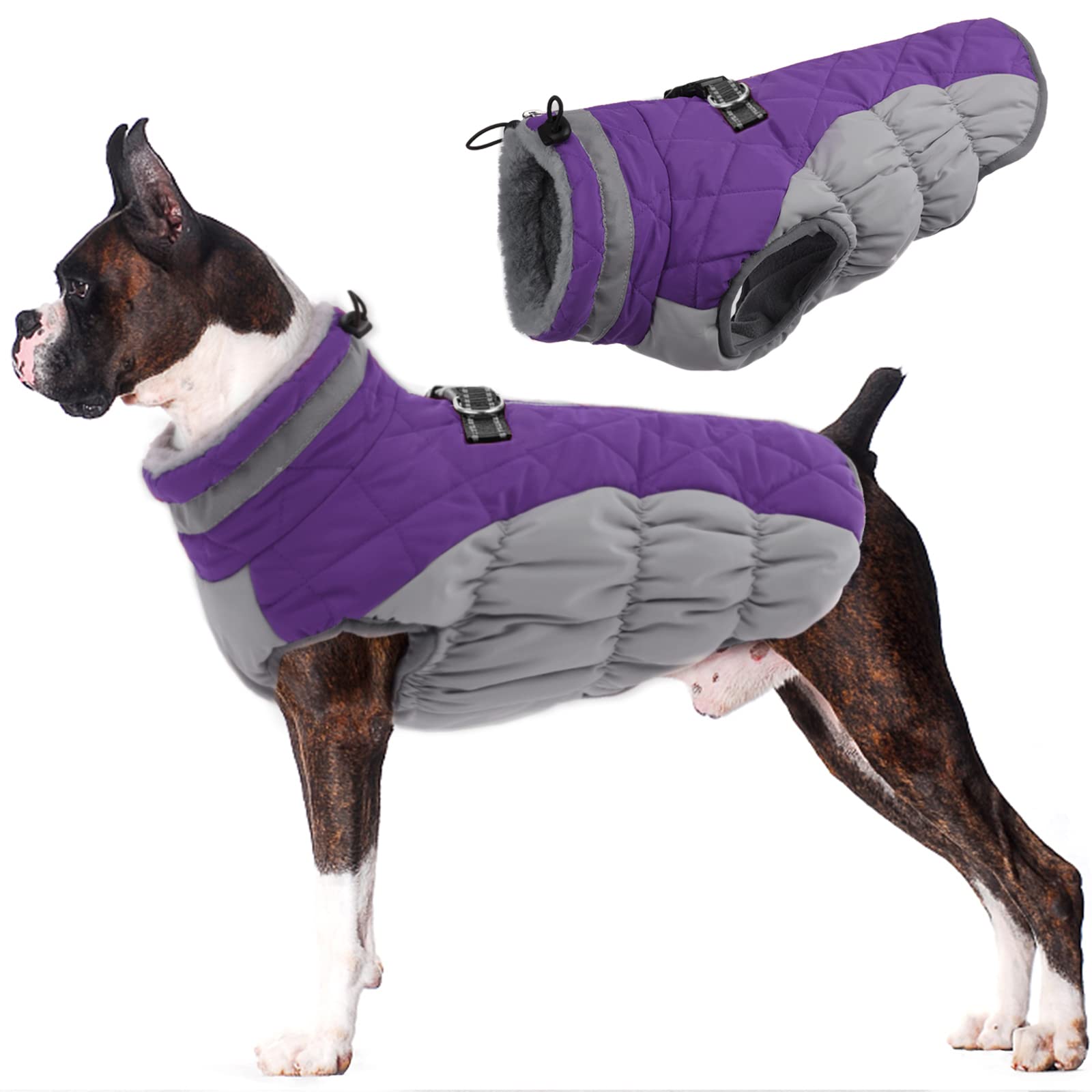 Lelepet Warm Winter Coat, Fleece Dog Jacket With Harness, Reflective Turtleneck, Waterproof, For Small Medium Large Dogs