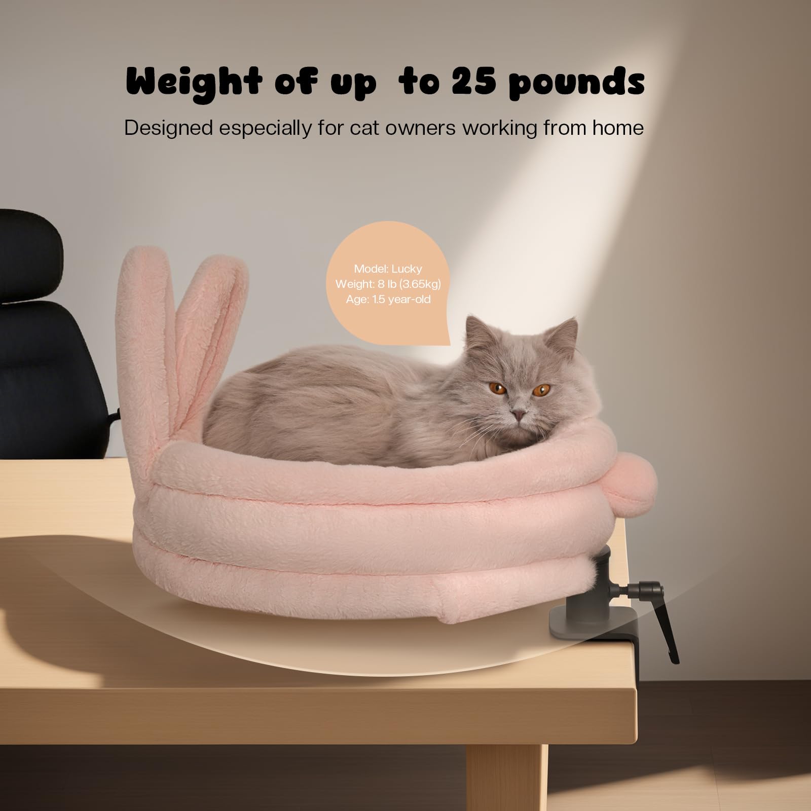 Greenpetopia 360 Rotation Cat Bed For Desk, Cats Desk Bed With Soft Rabbit Ear Cushion, Desk Nest Cat Beds With Metal Frames, Ca