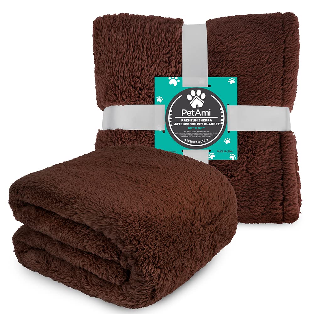 Petami Fluffy Waterproof Dog Blanket For Medium Large Dogs, Soft Warm Pet Sherpa Throw Pee Proof Couch Cover, Reversible Cat Bed Blanket Sofa Protector, Plush Washable Pad (Brown, 40X60)