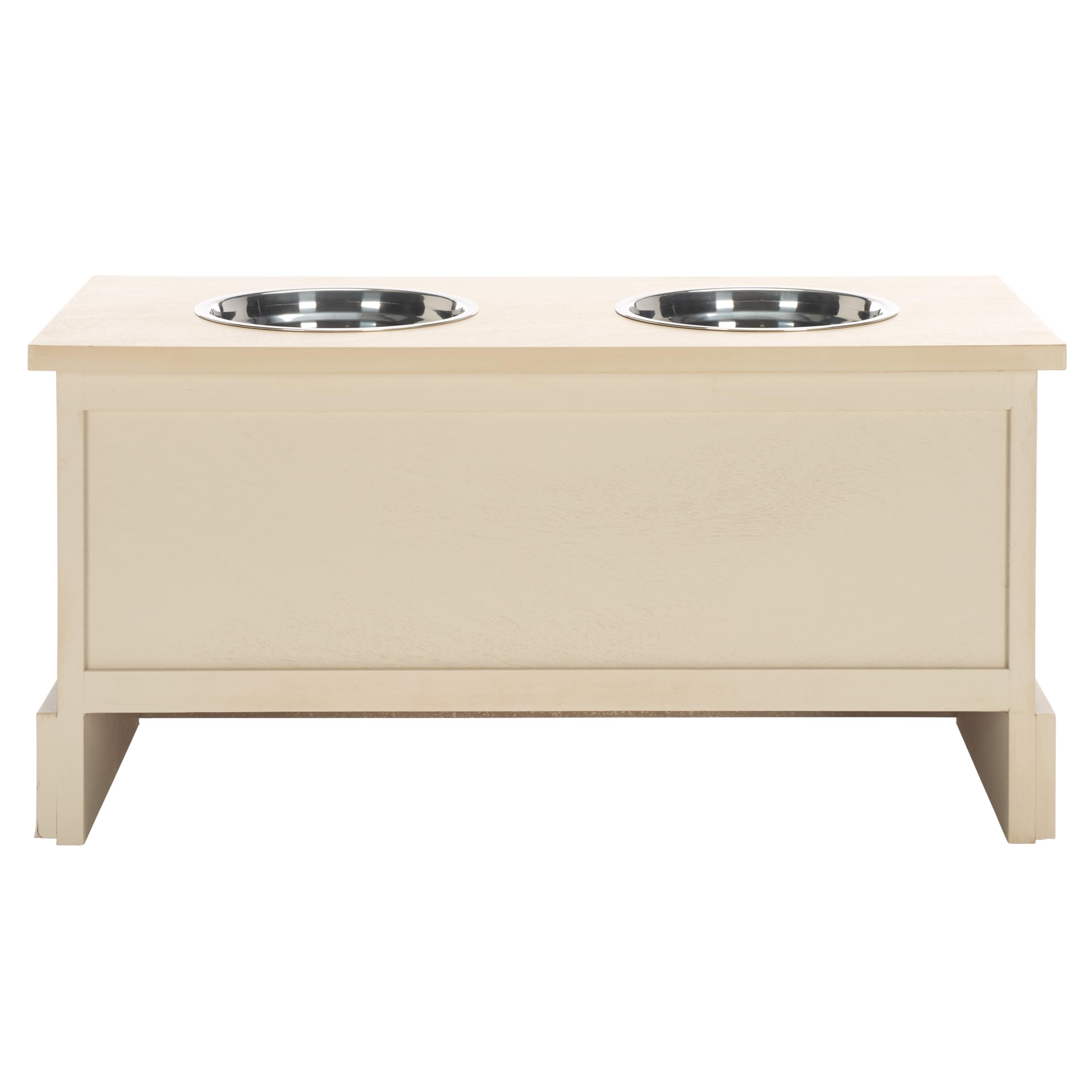 SAFAVIEH Home Collection Boomer Natural Brown Elevated Pet Feeder Dog Bowl Stand with Drawer (Fully Assembled)