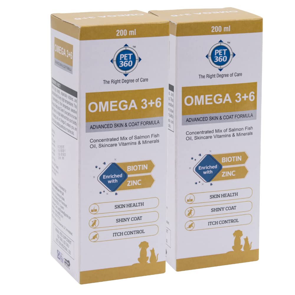 Pet360 Omega 3+6 Concentrated Salmon Fish Oil For Dogs & Cats With Vitamins, Minerals & Taurine | Shinier Coat, Itch Control & R