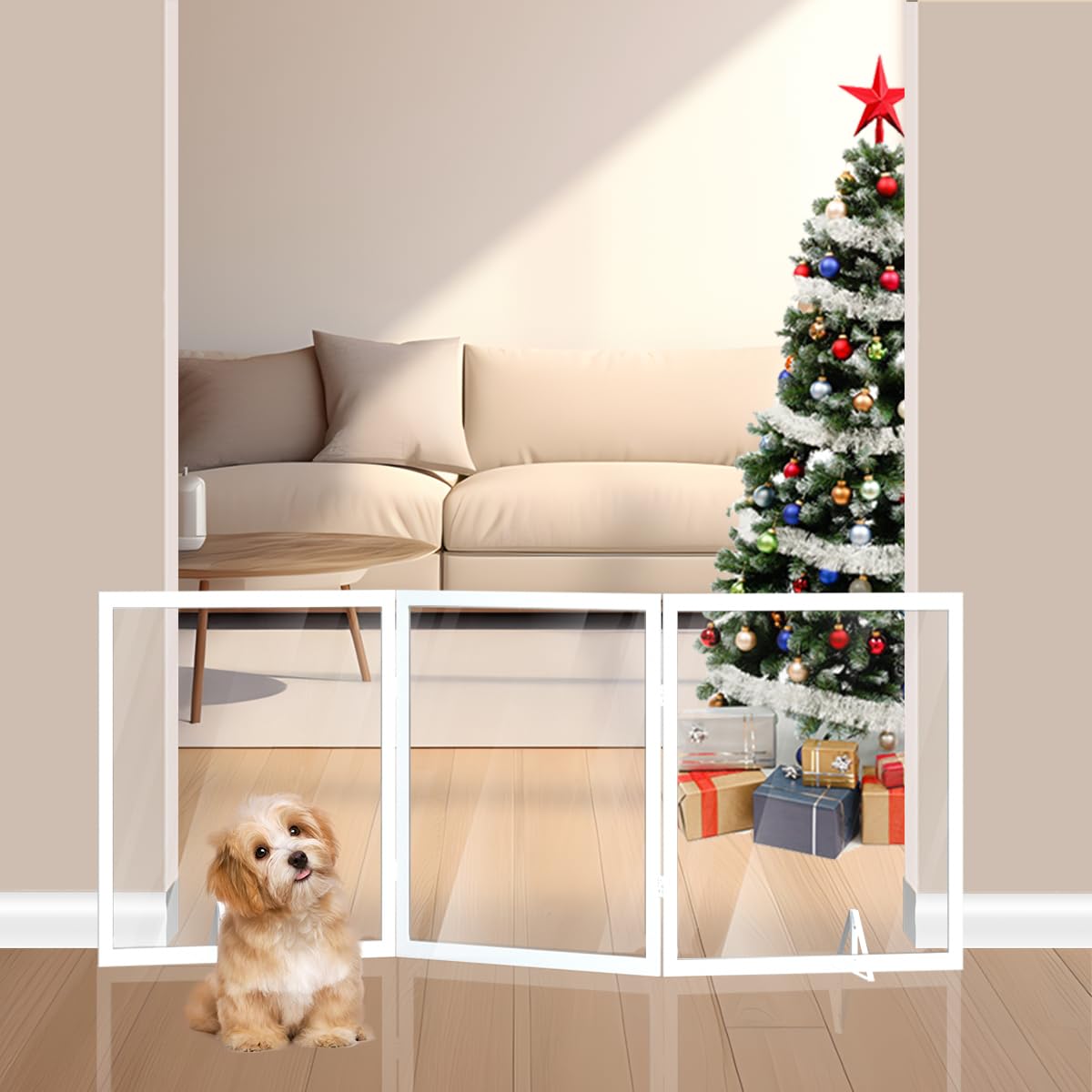 Foreng Extra Wide Clear Dog Gate 24  Tall Clear Acrylic Freestanding Dog gateTransparent Pet Gate for Doorways Stairs 3 Panel(55