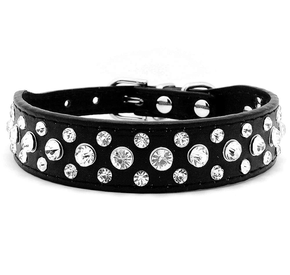 Haoyueer Bling Rhinestone Pu Leather Crystal Diamond Pet Dog Cat Puppy Collar Black S M L Xl(Black,M)