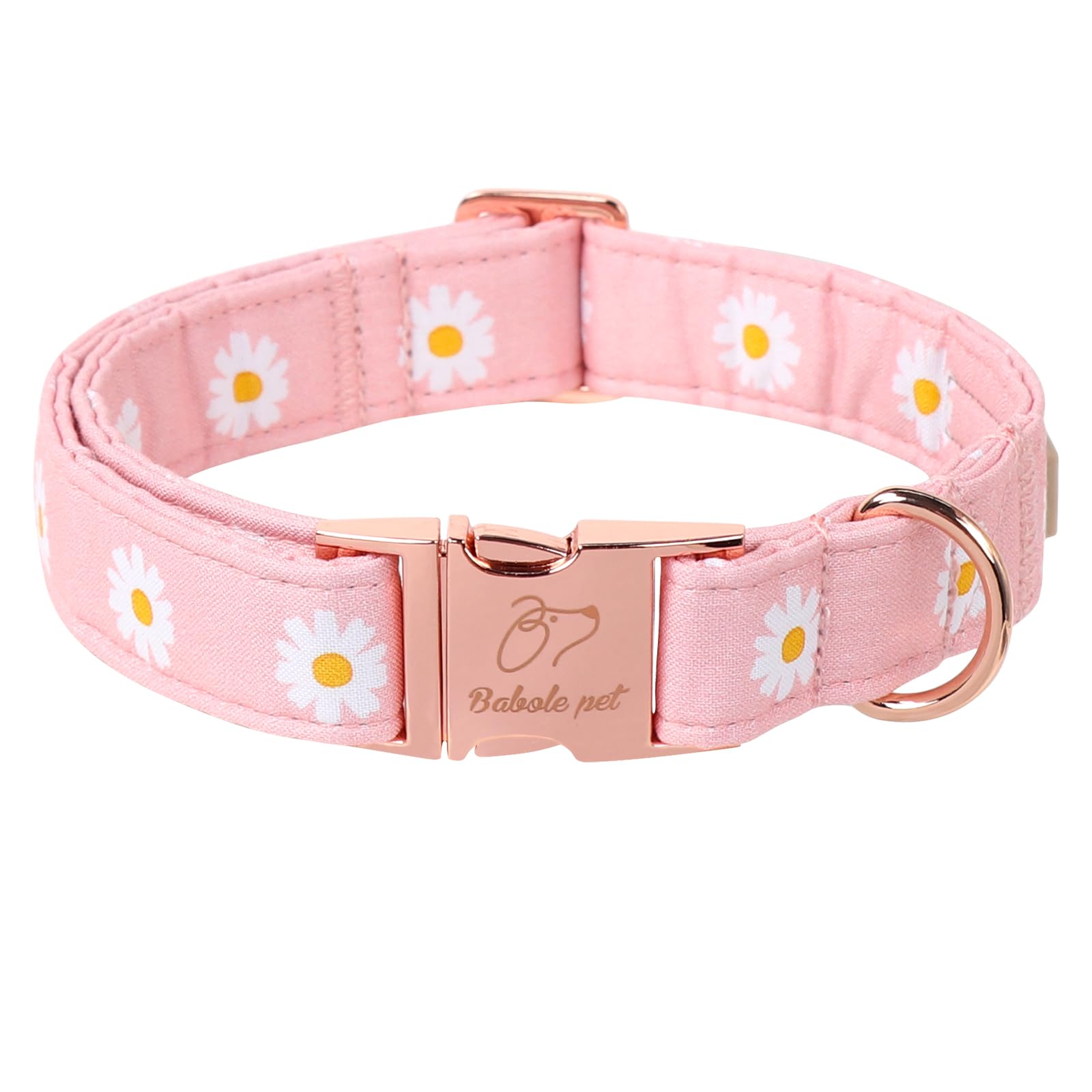 Babole Pet Spring Dog Collar, Cute Pink Daisy Femal Pet Collar With Metal Buckel, Durable Adjustable Designer Dog Collars For Sm