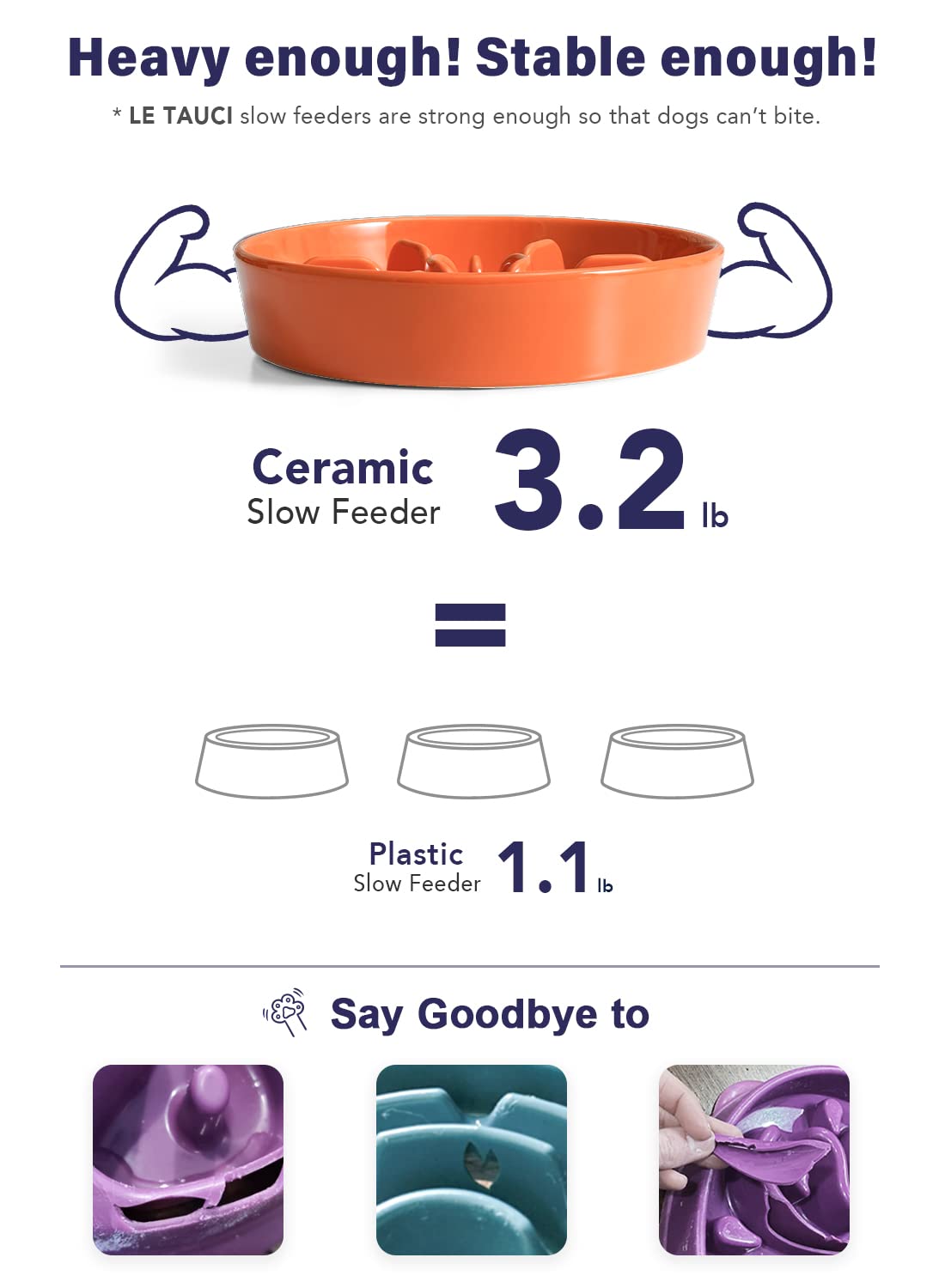 LE TAUCI Slow Feeder Dog Bowl - Ceramic, 1.5 Cups, Sun Orange, Ideal for Small Medium Breeds and Fast Eaters