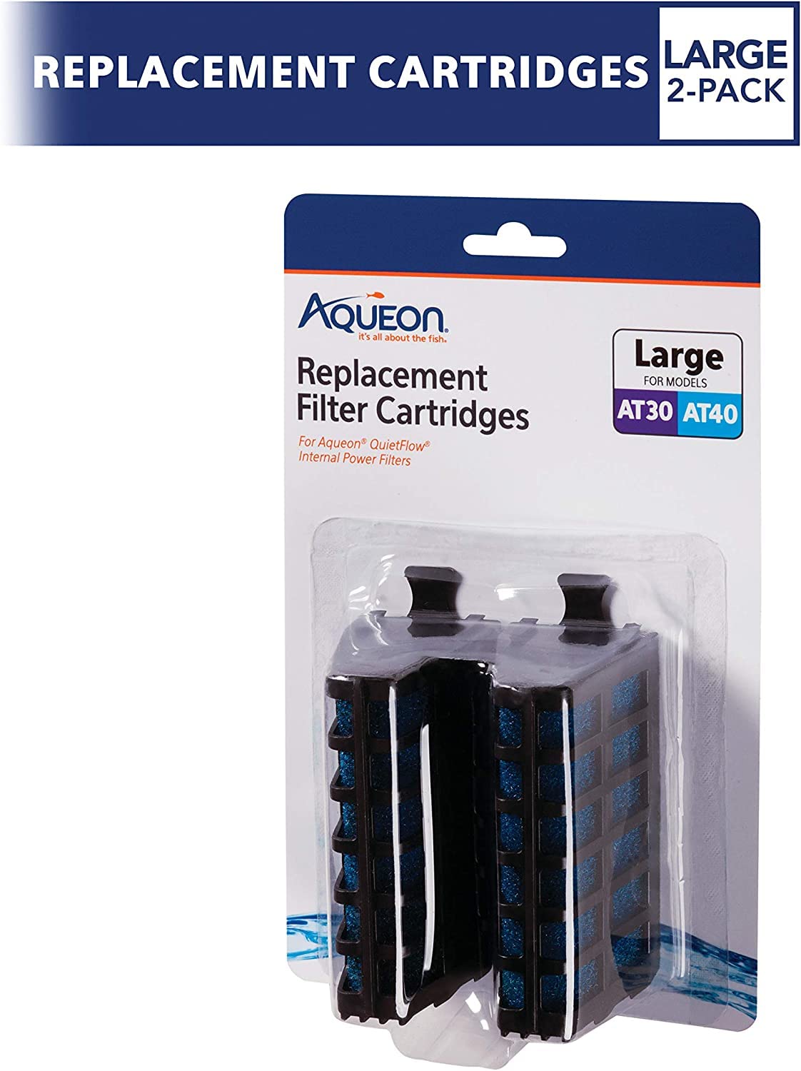 Aqueon 6 Count Replacement Internal Filter Cartridges, Large, For Quietflow Internal Filter At30 And At40