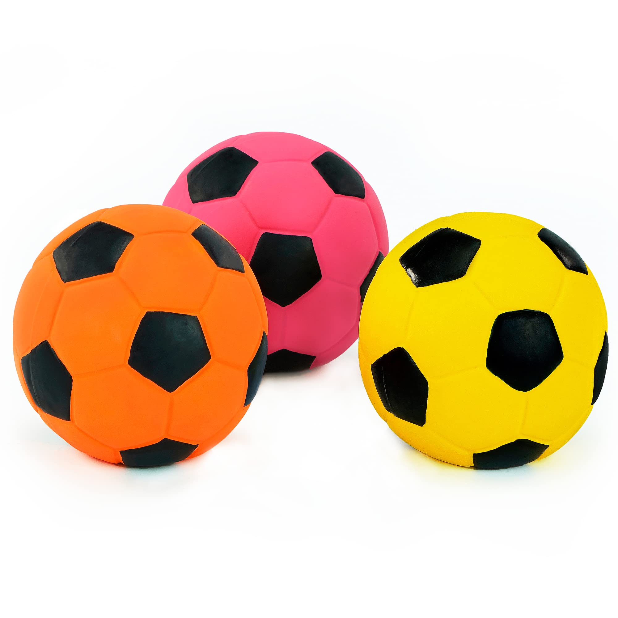 CHIWAVA 3PCS Dog Toy Footballs - 2.7" Chew & Fetch Balls for Medium Dogs, Natural Rubber, Yellow/Red/Purple