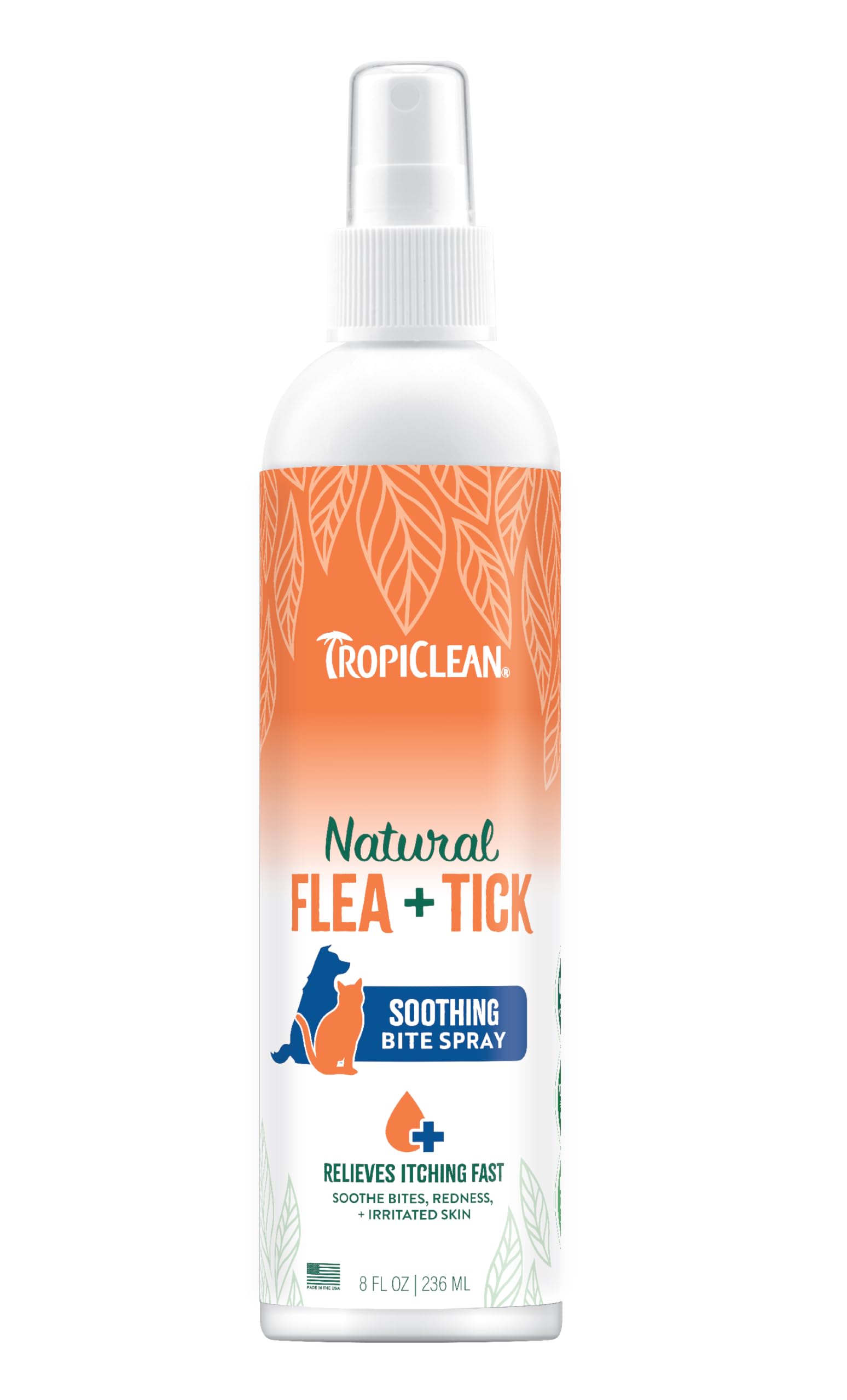 TropiClean Flea and Tick Bite Relief Treatment Spray for Dogs & Cats, Advanced Care Itch Relief Spray, Made in USA, 8oz