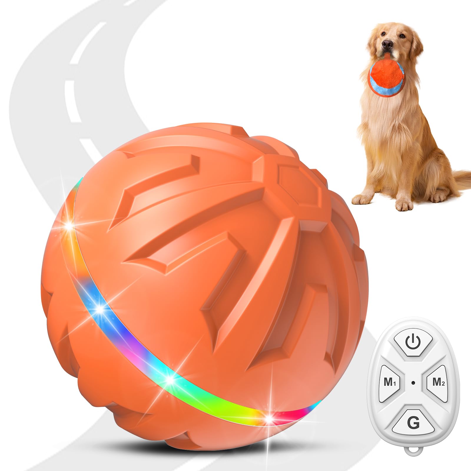 Bolpetizo Interactive Dog Toys Ball Ultra Ball Dog Toy, Active Rolling Ball With Remote Control Led Light, Durable Rubber Peppy 