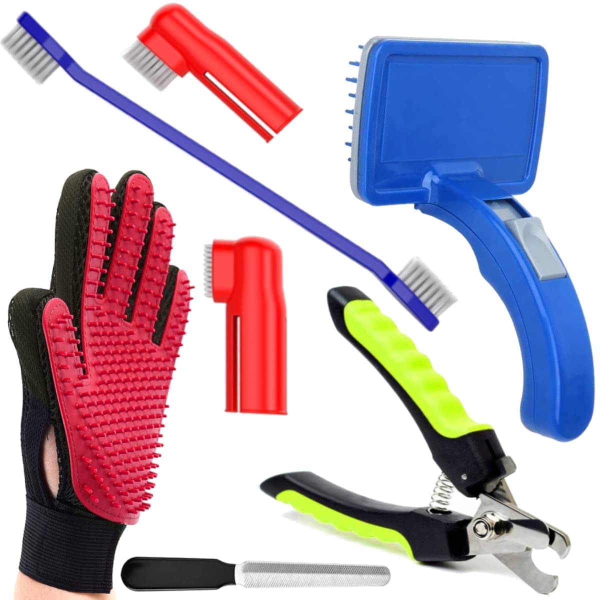 Rvpaws Dog Grooming Kit  Dog Nail Clippers With Filer + Dog Toothbrush Kit + Dog Plastic Slicker Brush With Press Key For Puppi