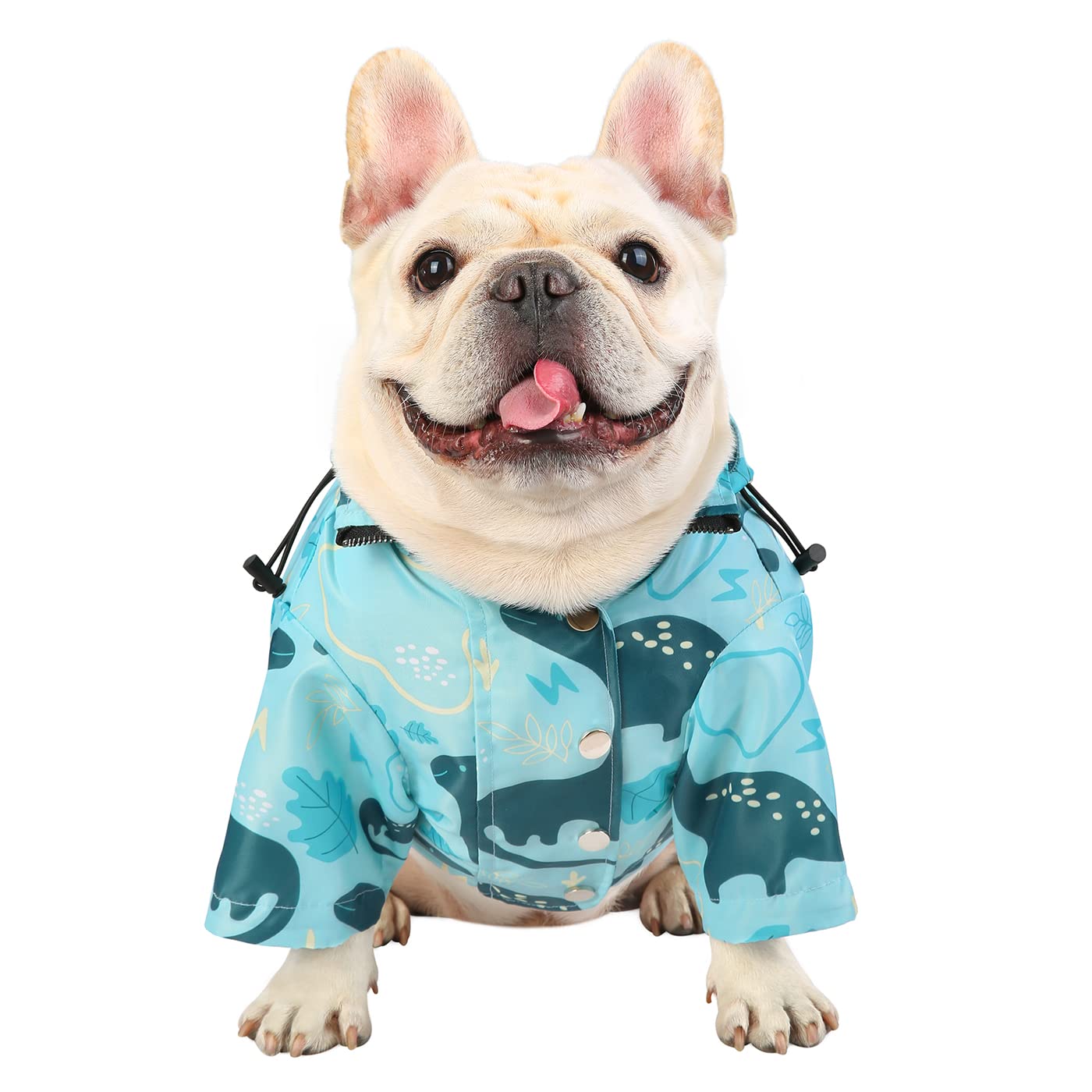 Hde Dog Raincoat Double Layer Zip Rain Jacket With Hood For Small To Large Dogs Dinosaurs - L