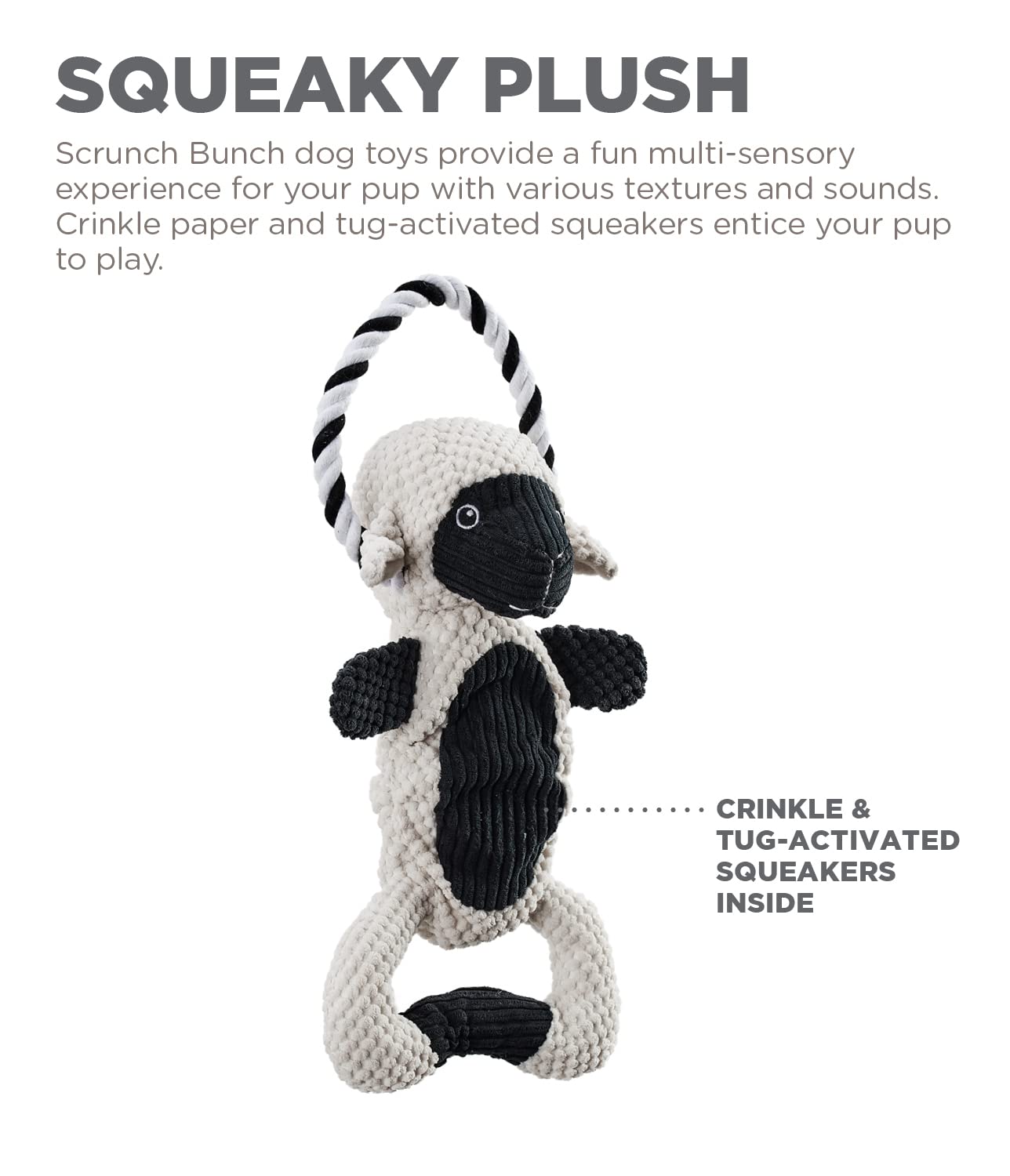Charming Pet Scrunch Bunch Lamb Interactive Plush Squeaky Dog Tug Toy