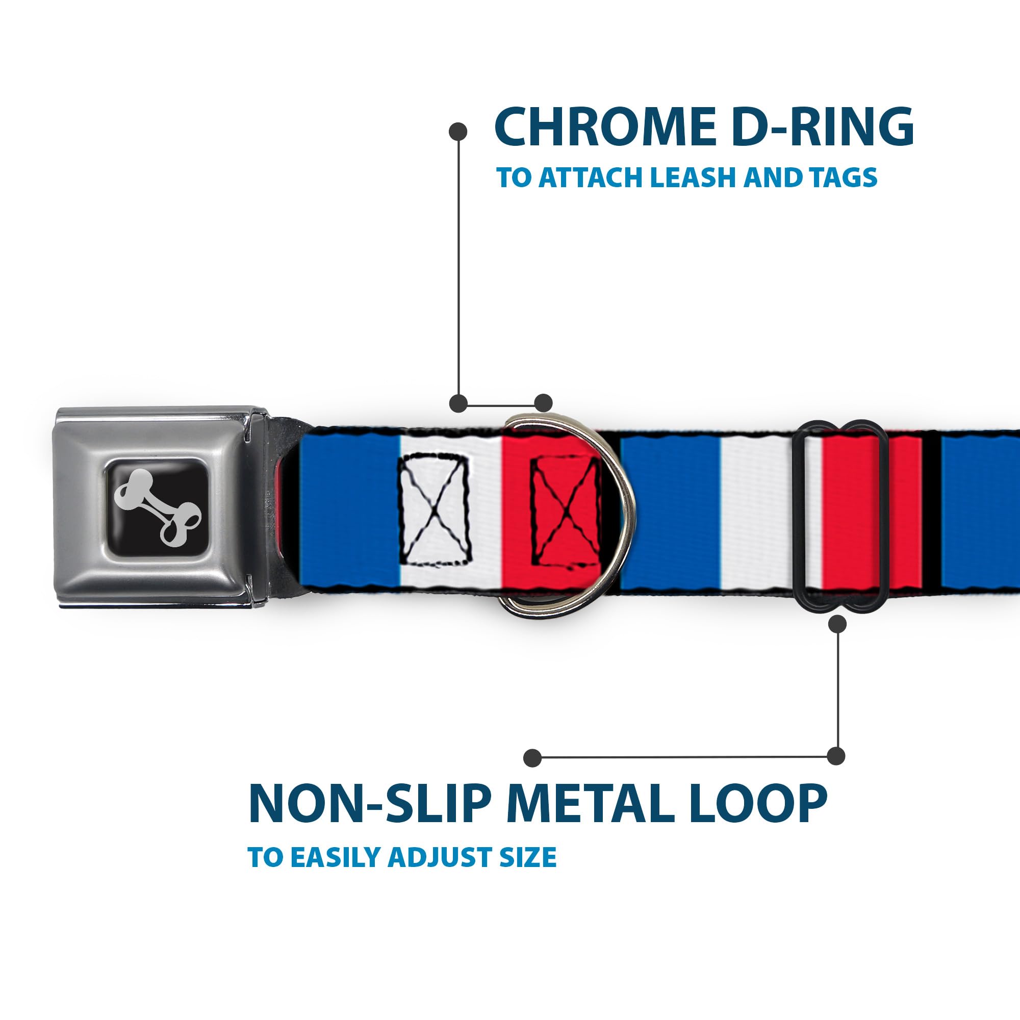 Buckle-Down Seatbelt Buckle Dog Collar - France Flags - 1.5 Wide - Fits 13-18 Neck - Small