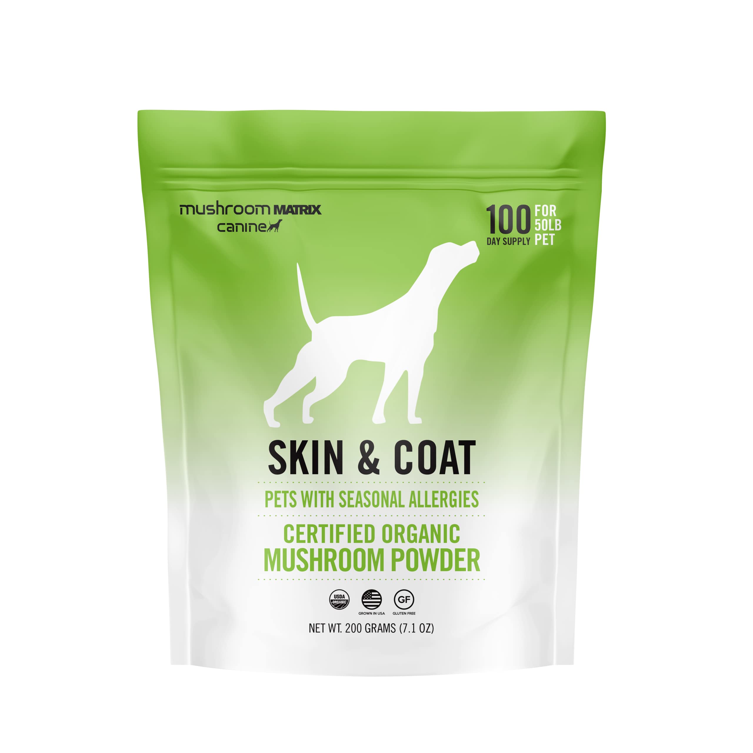 Om Mushroom Matrix Skin & Coat Mushroom Pet Supplement, Provides Seasonal Allergy Skin & Coat Support for Dogs & Cats, 200 Grams