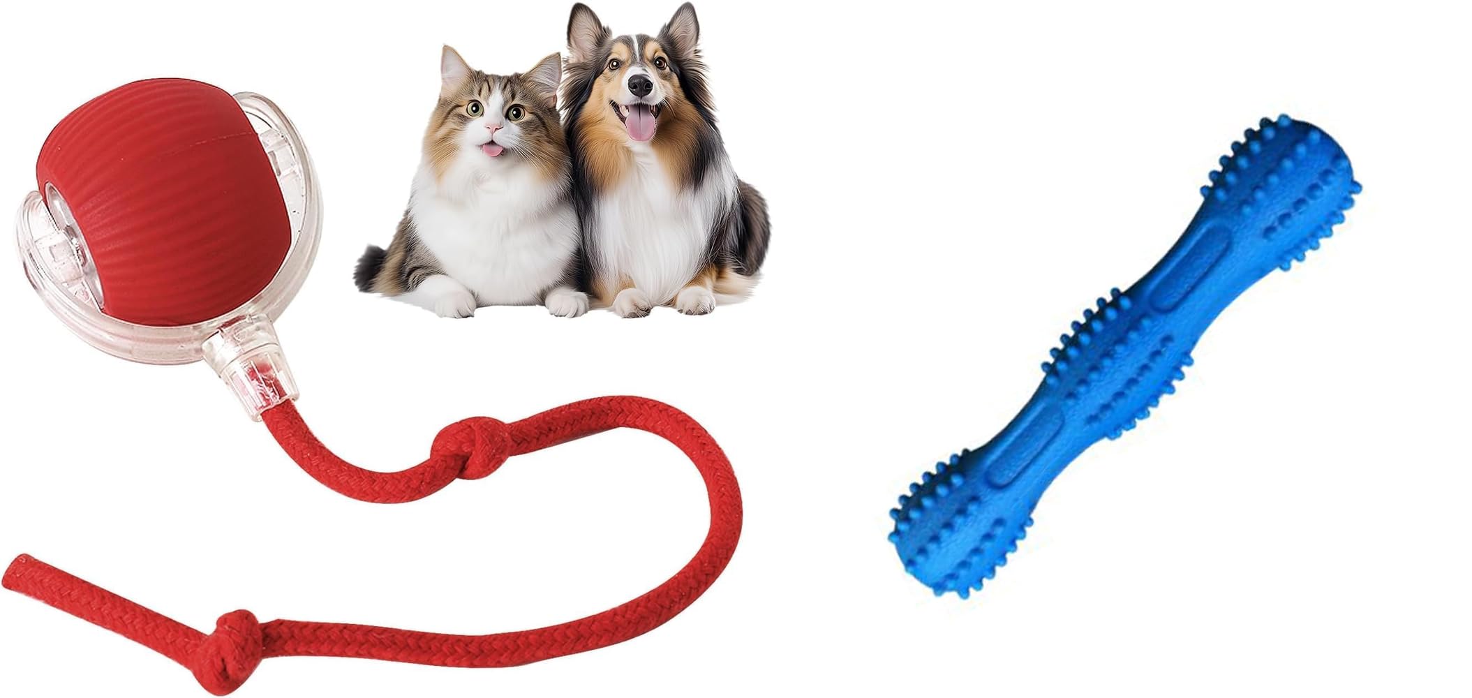 Pet Fun Interactive Cat Ball Toy With Rope Tail Smart Rolling Indoor Play Ball Multicolour & Tpr Squeaky Spike Stick Toy For Dog