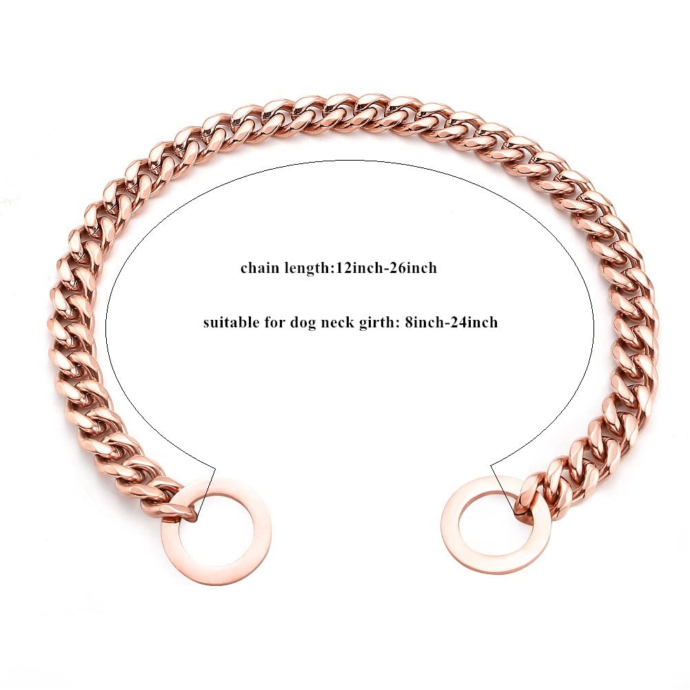 Rumypet Rose Gold Dog Chain Collar 11Mm/15Mm/19Mm Stainless Steel Cuban Link Chain Collar For Small Medium Large Dogs(11Mm,12Inc