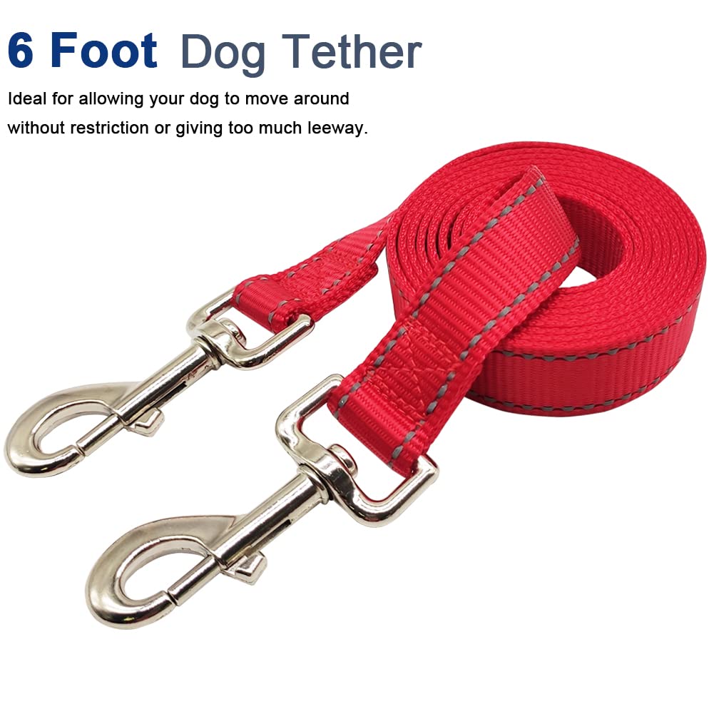 Sepxufore 6Foot Tie Out Nylon Dog Leash, Heavy Duty 1' Wide Reflective Thick Lead For Medium Large Dogs Indoor Outdoor Front Yard Camping (Red)