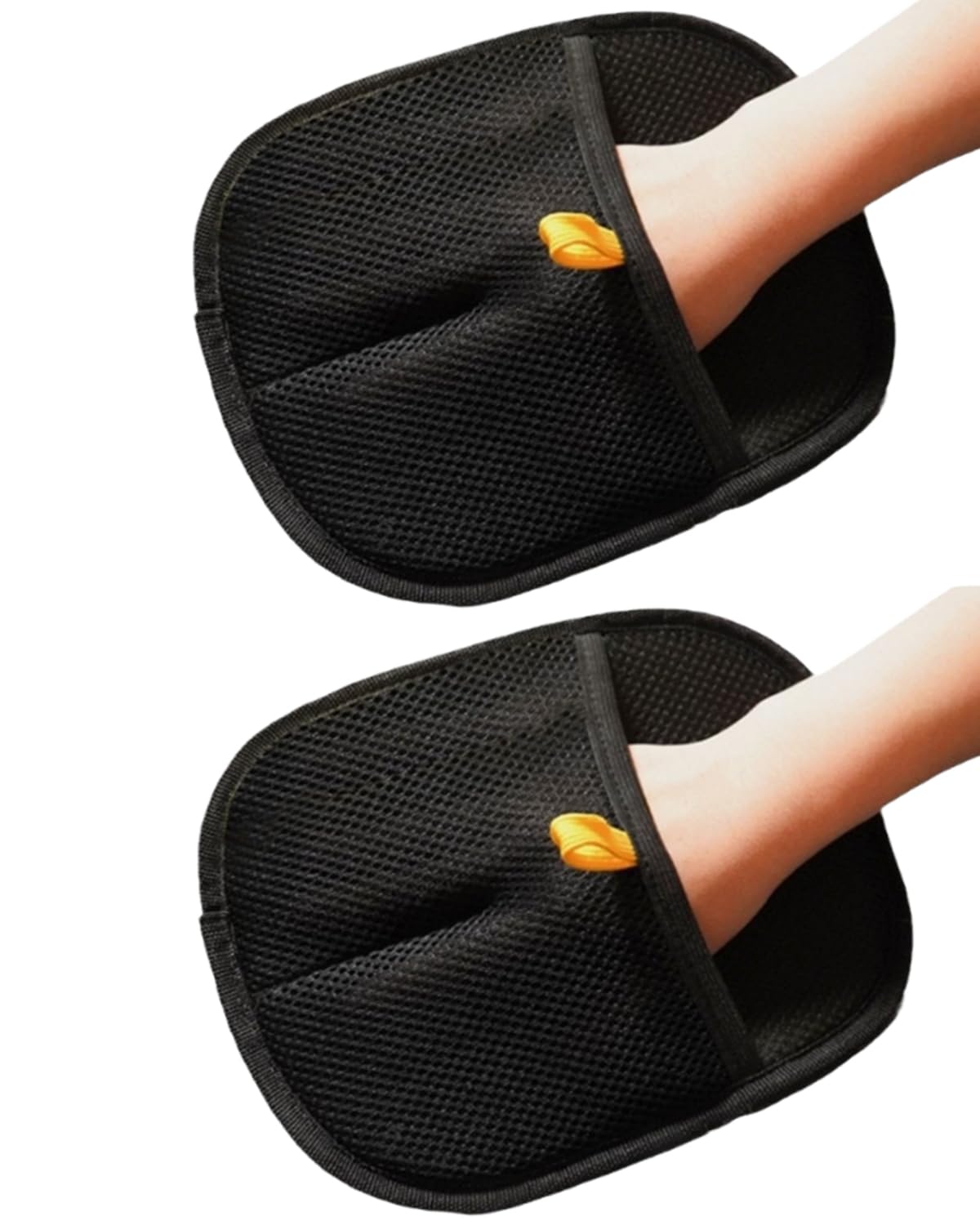 2 Pcs Black And Yellow Labeled Pet Hair Cleaning Gloves For Dogs And Cats, Pet Hair Removal Gloves, Efficient Grooming And Clean