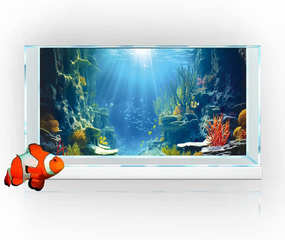 Dtekoj 30X12IN Blue Sea Floor Aquarium Background, Natural Underwater World 3D Effect Fish Tank Decorations Background, Art Terr