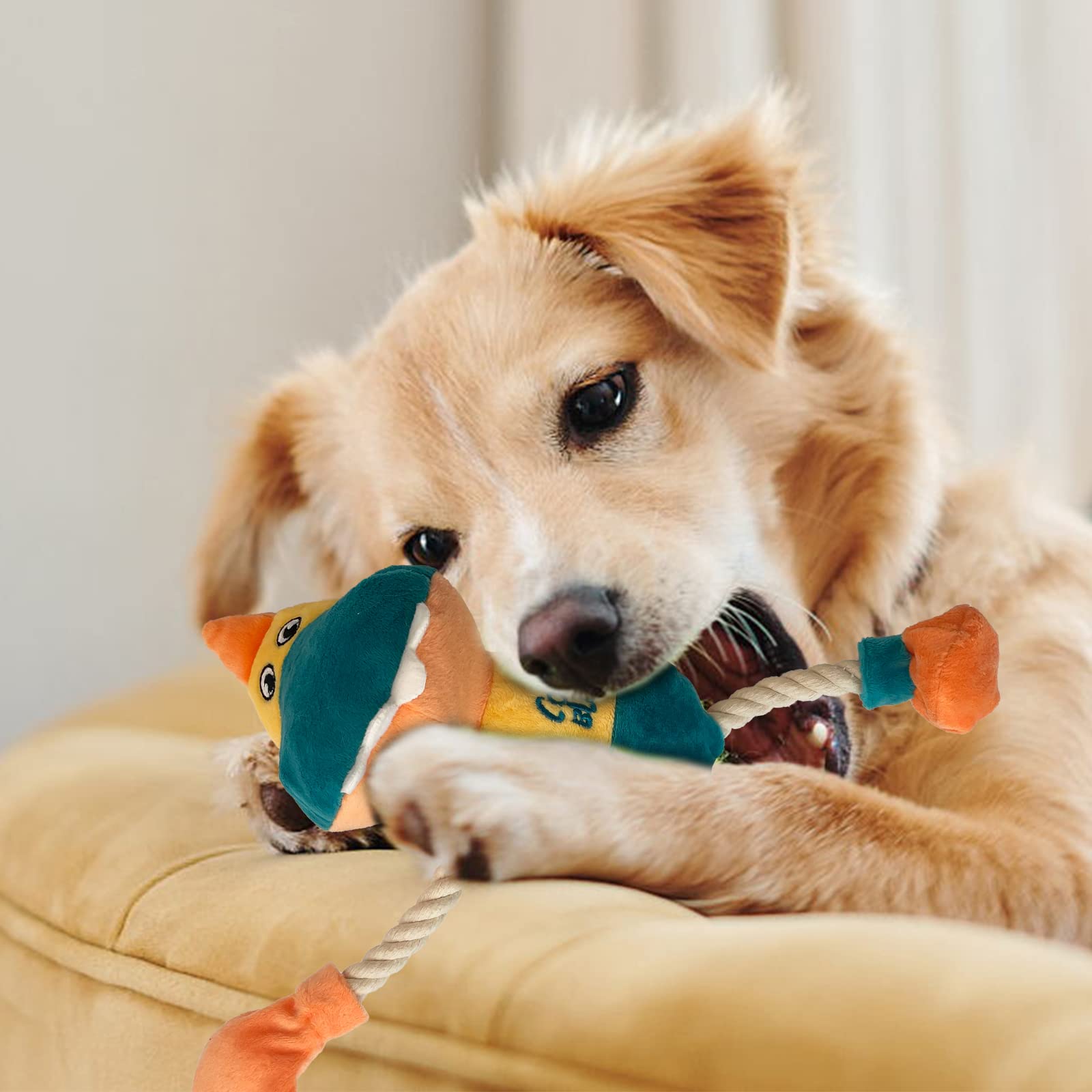 Lepawit Squeaky Dog Toys, Cute Dinosaur Plush Toy For Dogs Indoor Play, Interactive Dog Toys With Rope For Small And Medium Dogs