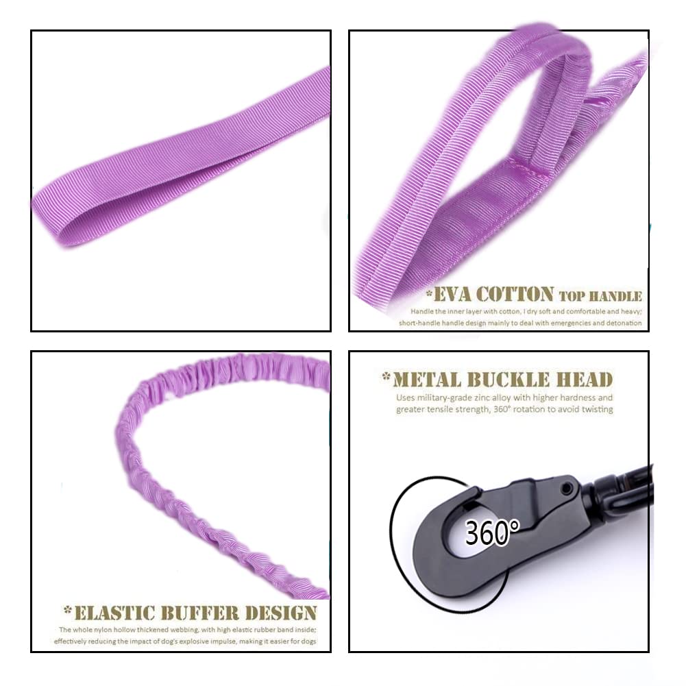 Tactical Dog Collar And Leash Set Tactical Dog Collar With Handle Bungee Leash Adjustable Military Training Nylon Collar Dog Training Collar Leash Set With Control Handleand Metal Buckle(Purple M