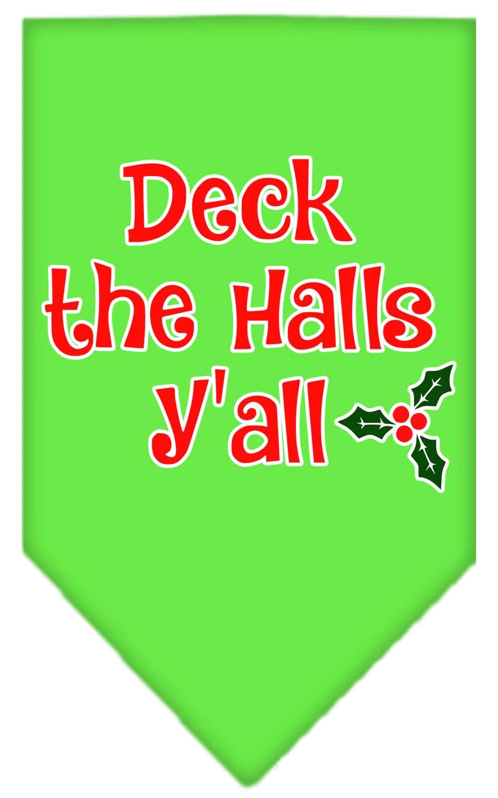 Christmas Pet and Dog Bandana Screen Printed, "Deck The Halls Y'all" Turquoise Large