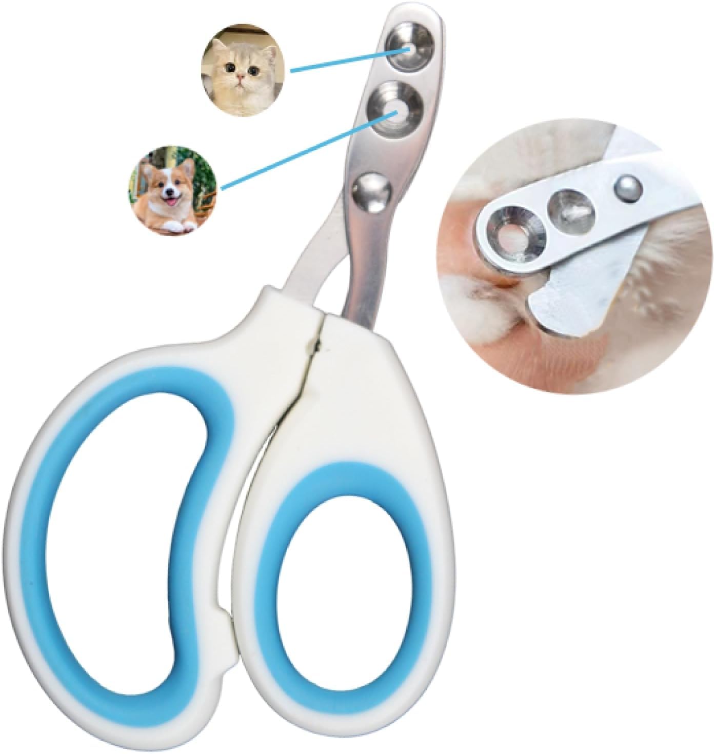 Vesslam Newly Upgraded Design Cat & Dog Nail Clippers with Two Circular Cutting Holes of Different Sizes(2mm&4mm)-Avoid Over Cut