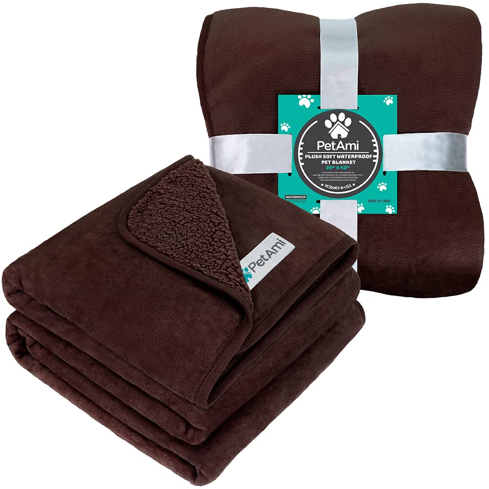 Petami Waterproof Dog Blanket For Small Medium Dogs, Pee Proof Pet Blanket Sherpa Fleece Couch Cover, Reversible Cat Throw Bed Sofa Protector, Soft Plush Washable Pad (Medium 29X40, Brown)