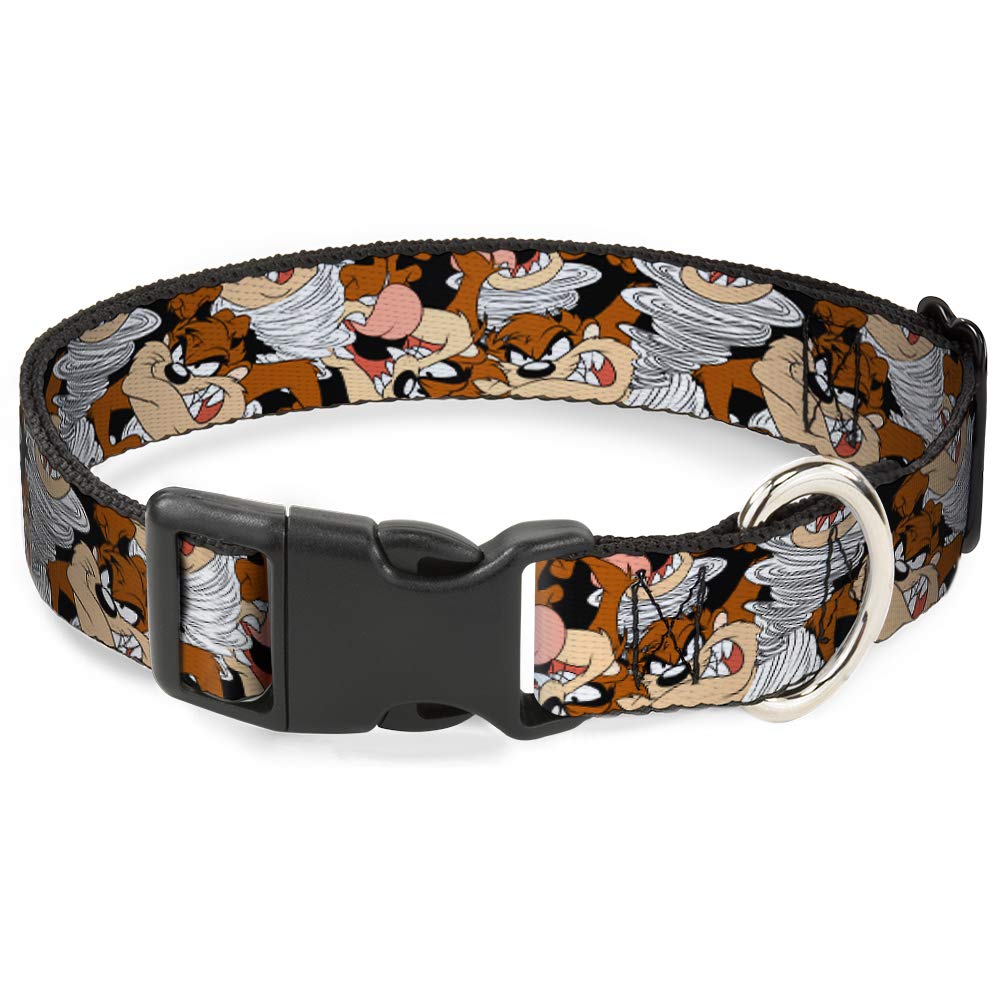 Dog Collar Plastic Clip Tasmanian Devil Vortex Poses Stacked Black 11 To 17 Inches 1.0 Inch Wide