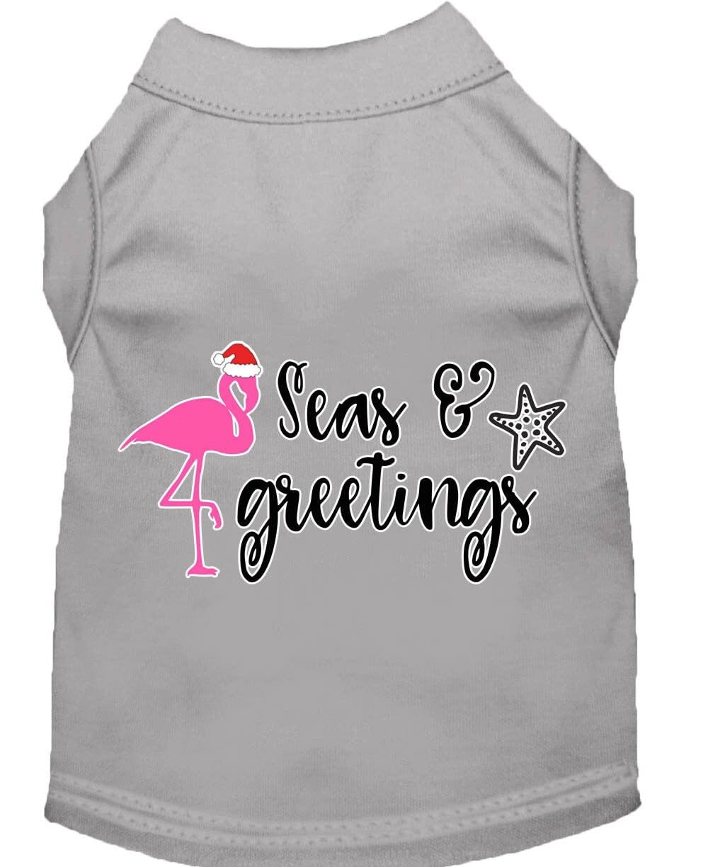 Christmas Pet Dog & Cat Shirt Screen Printed, "Seas and Greetings" Bright Pink SM (3-6 lbs.)
